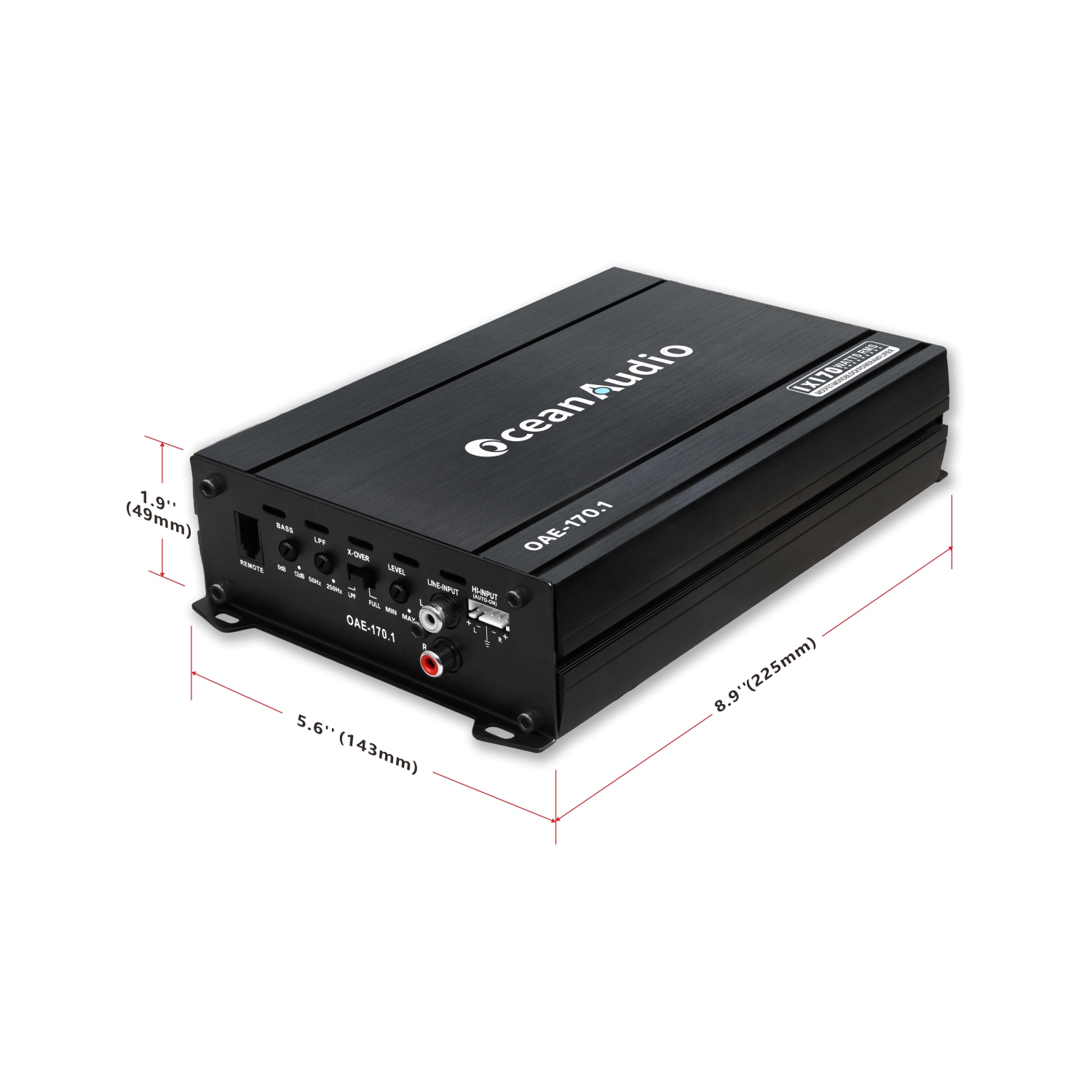 OceanAudio OAE-170.1 Car Audio Subwoofer Amplifier - Monoblock, Class A/B, 2/4 Ohm Stable, Mosfet Power Supply 340W - RMS Power @4Ω 1*110W @2Ω 1*170W