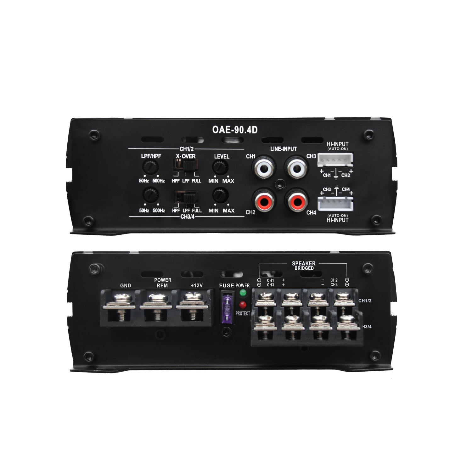 OceanAudio OAE-90.4D Compact Full-Range Class D 4 Channel Car Amplifier, 720W