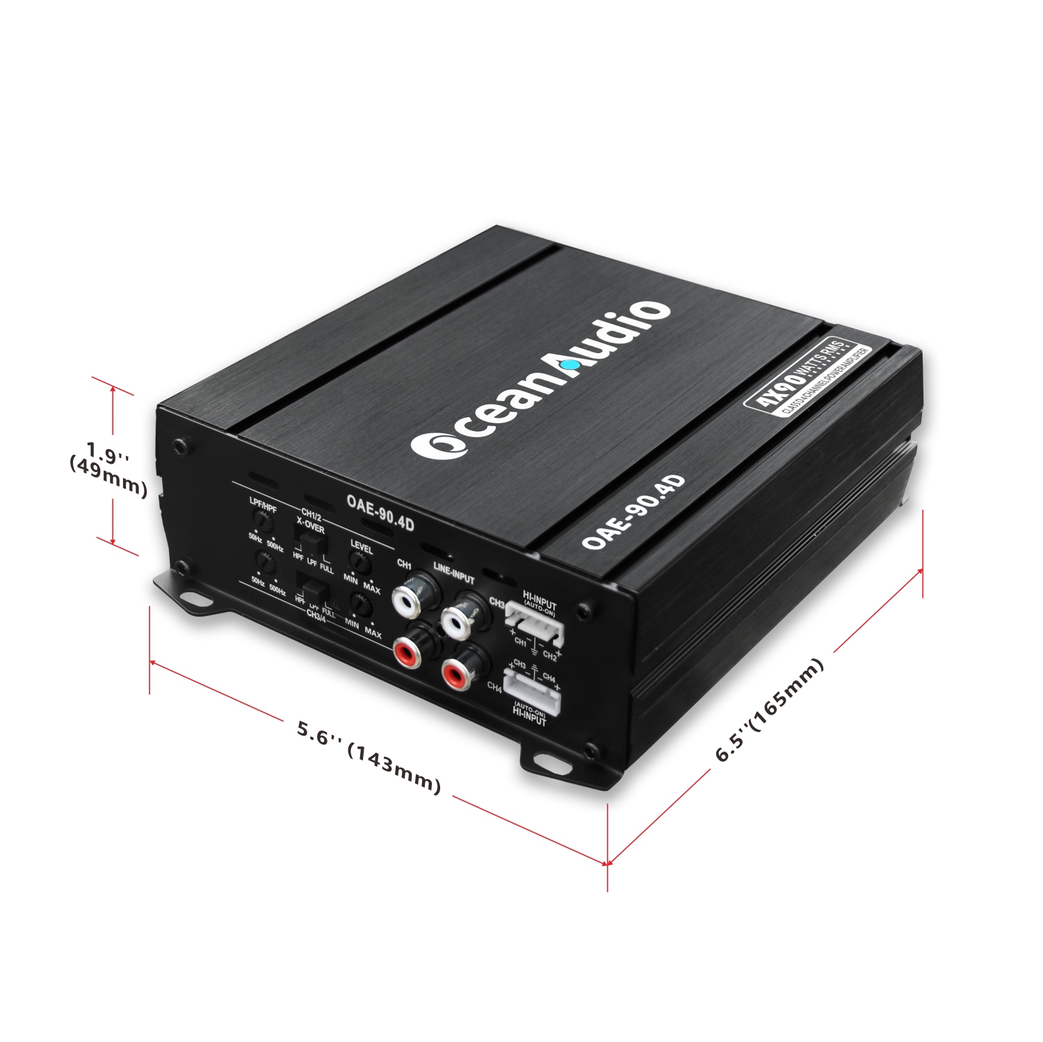 OceanAudio OAE-90.4D Compact Full-Range Class D 4 Channel Car Amplifier, 720W