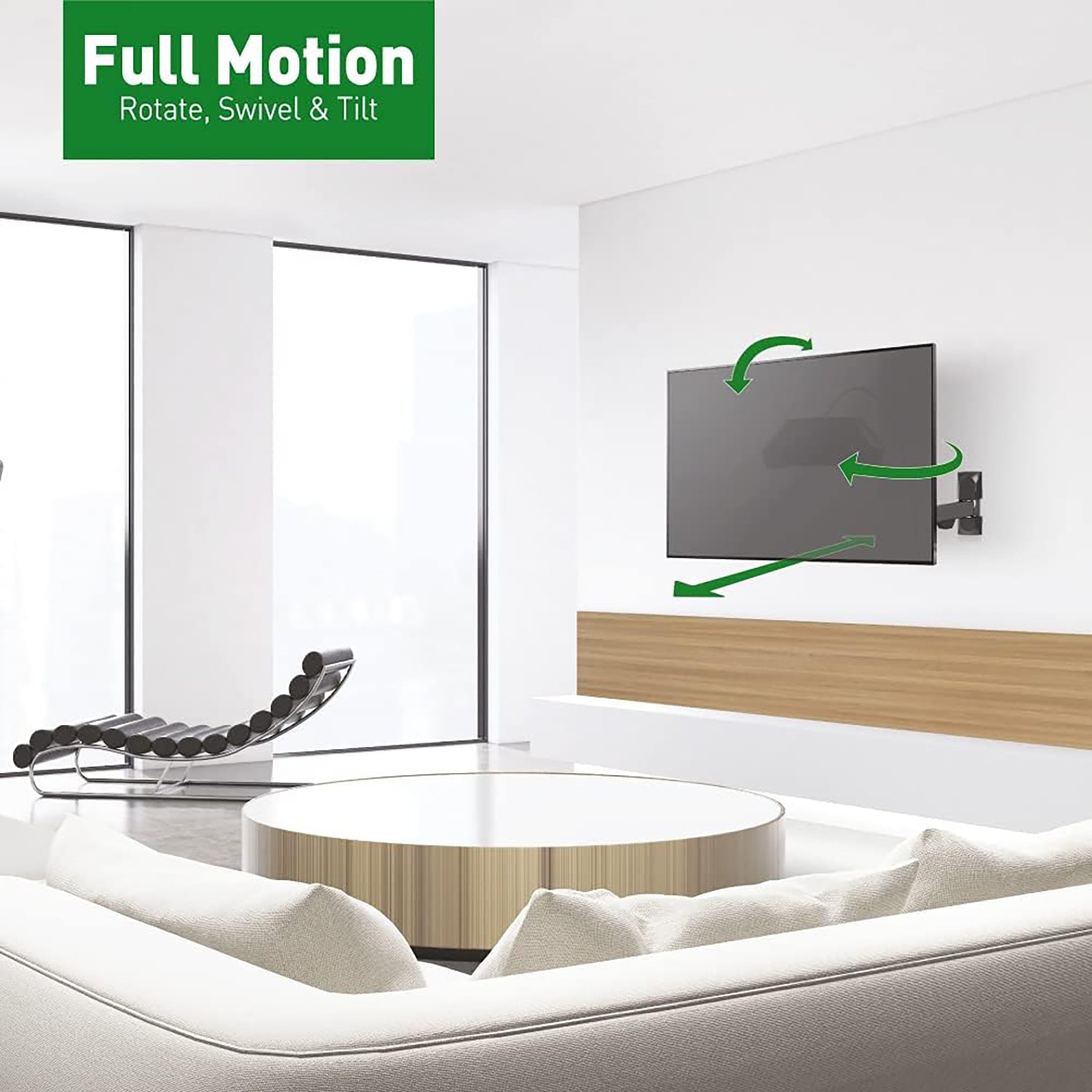 Barkan - Full Motion Wall TV Mount, For Flat or Curved Screens from 13" to 43", Maximum 25kg