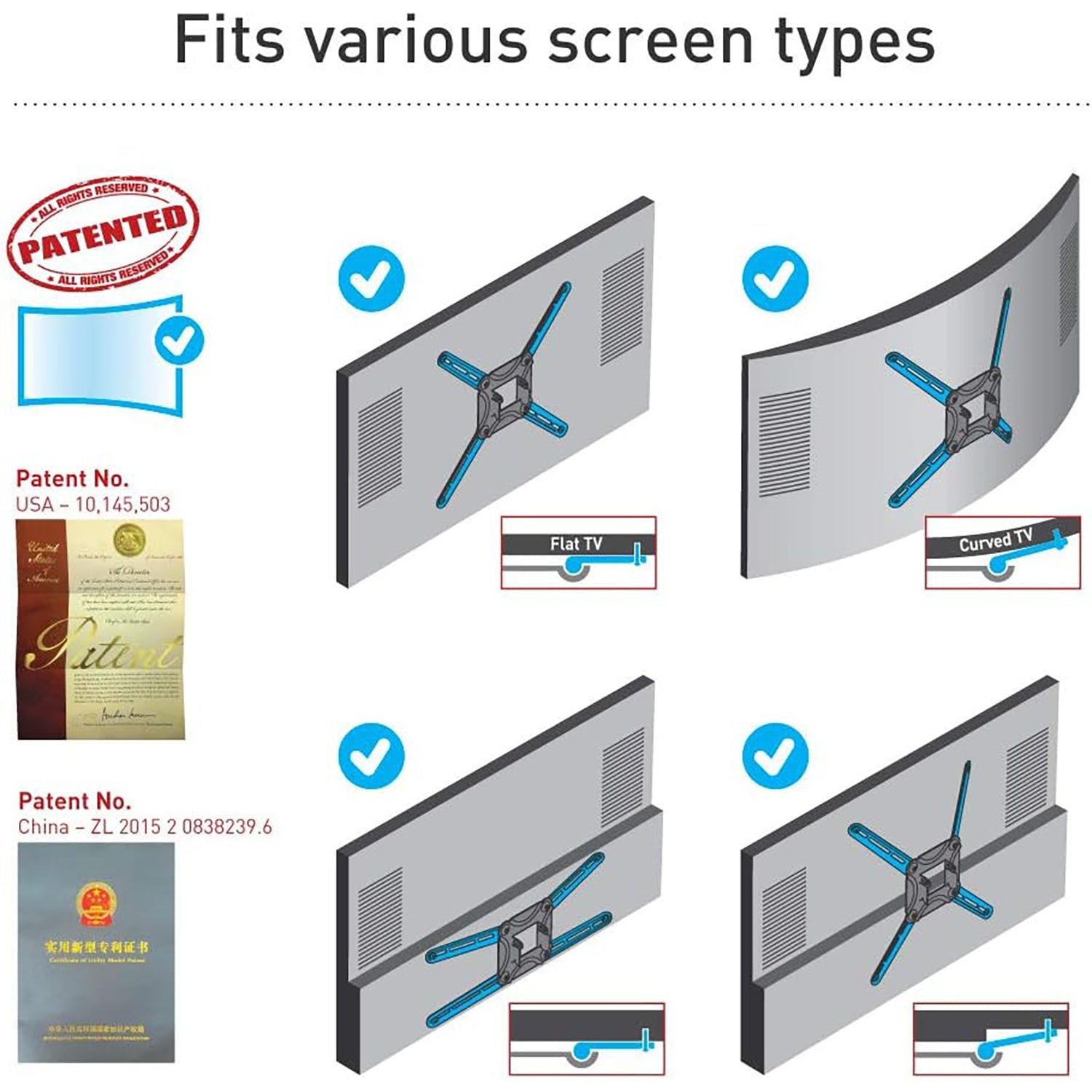 Barkan - Full Motion Wall TV Mount, For Flat or Curved Screens from 13" to 43", Maximum 25kg