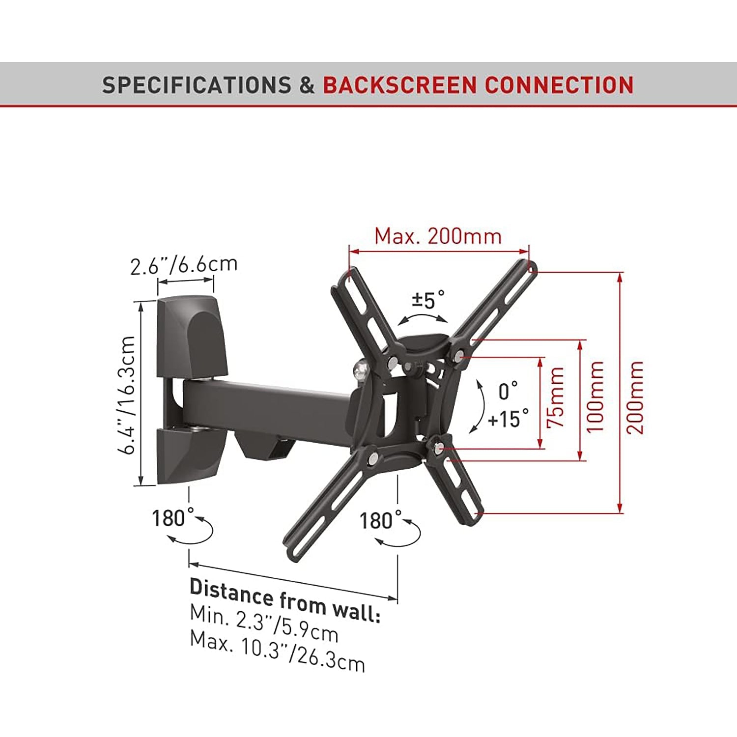 Barkan - Full Motion Wall TV Mount, For Flat or Curved Screens from 13" to 43", Maximum 25kg
