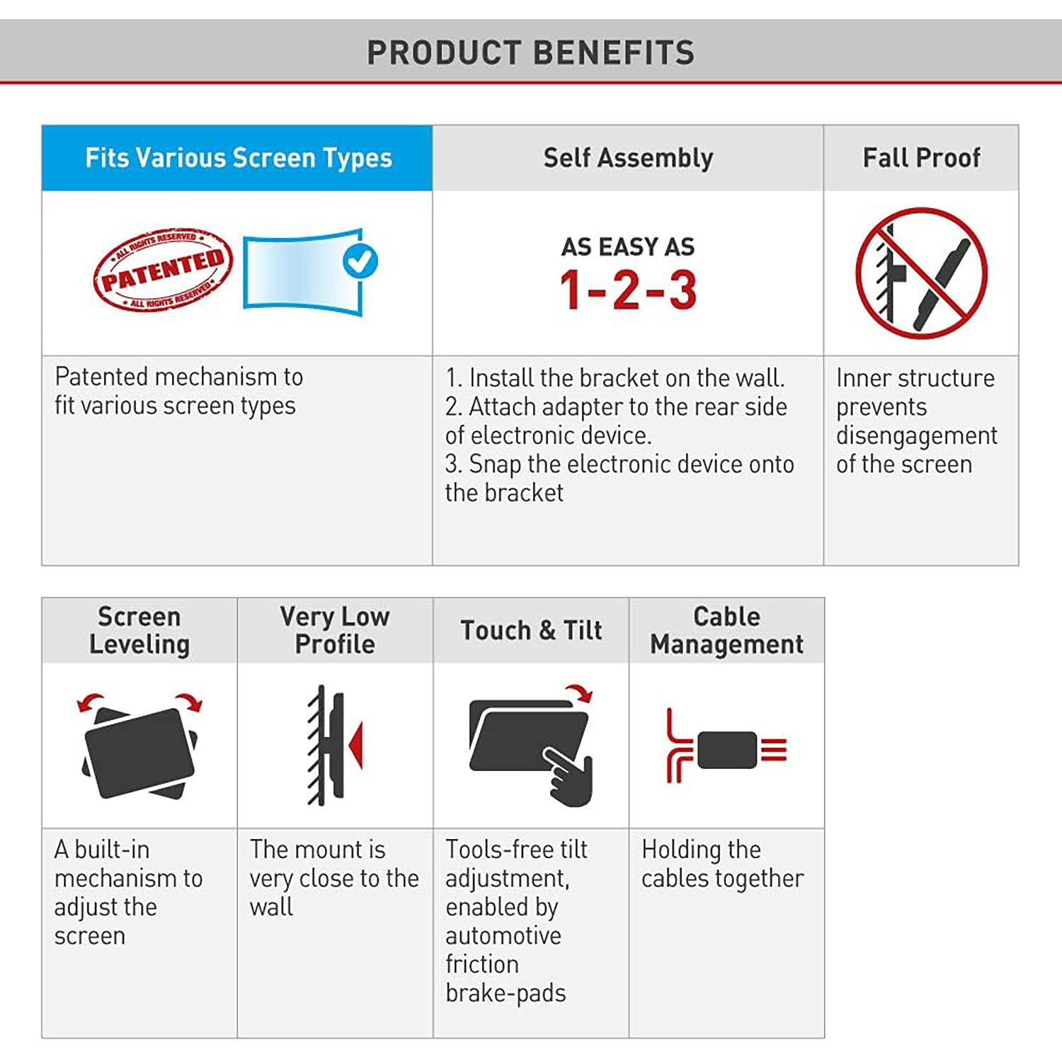 Barkan - Full Motion Wall TV Mount, For Flat or Curved Screens from 13" to 43", Maximum 25kg