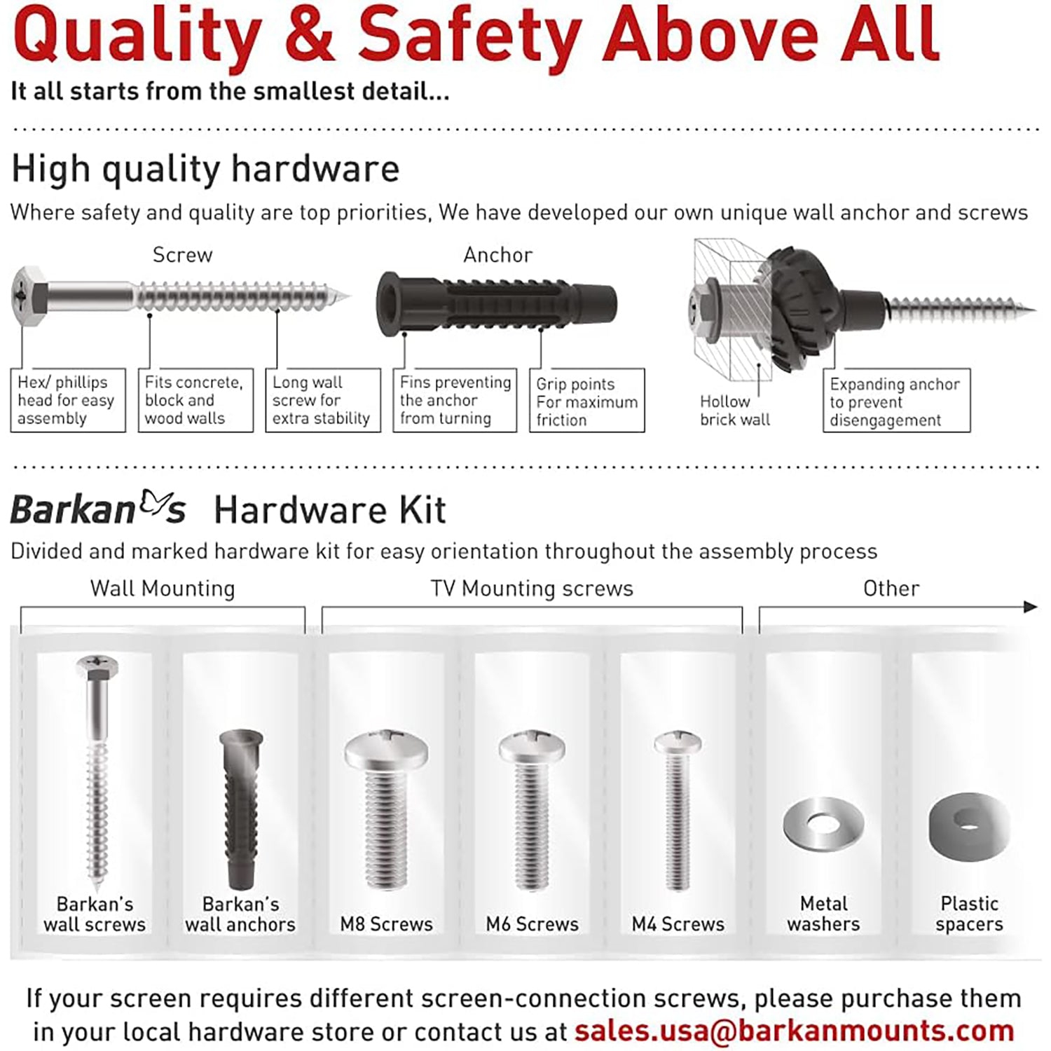 Barkan - Full Motion Wall TV Mount, For Flat or Curved Screens from 13" to 43", Maximum 25kg