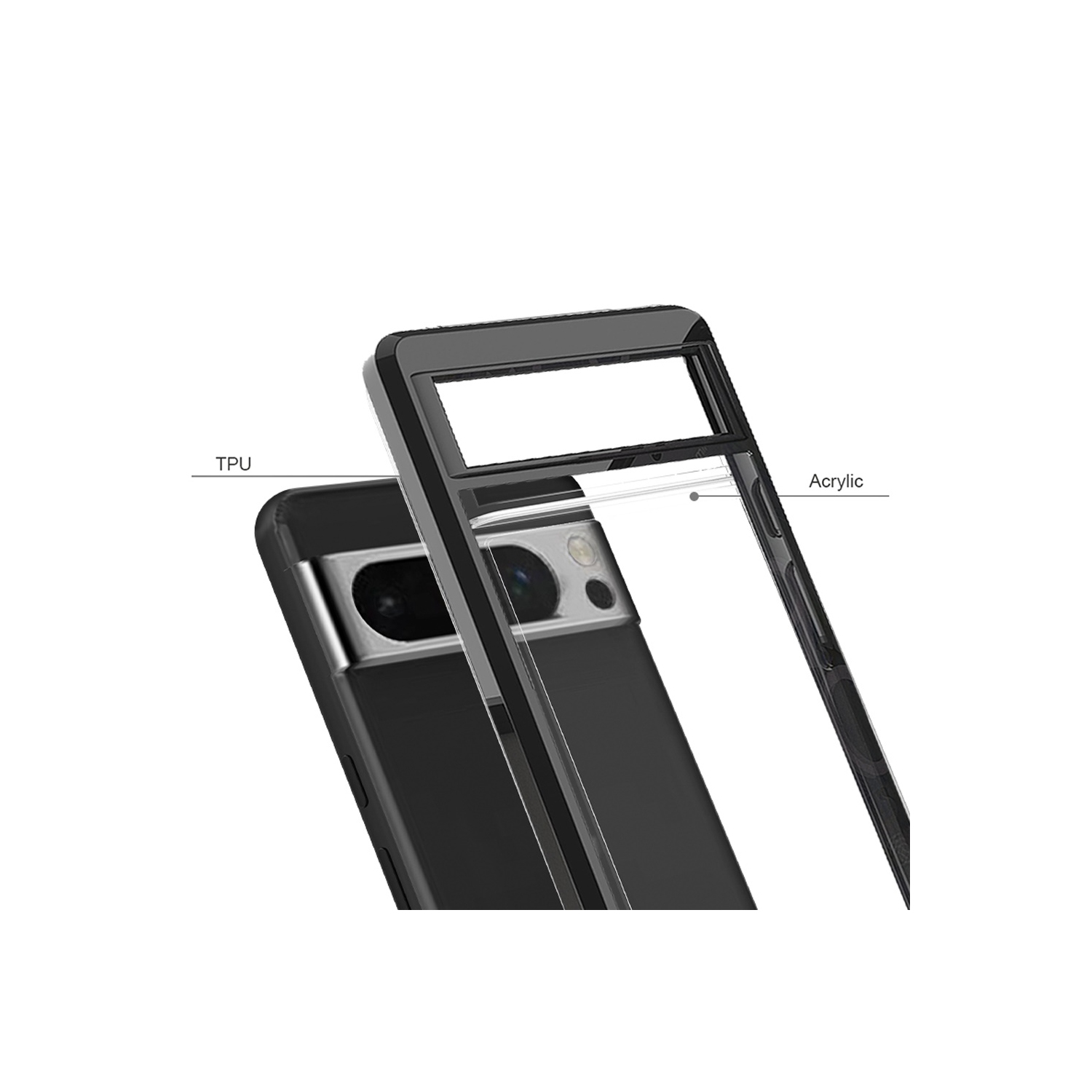 Étui hybride transparent et transparent pour Pixel 8 Pro 5G de Mobile Magic - PC transparent + TPUR noir