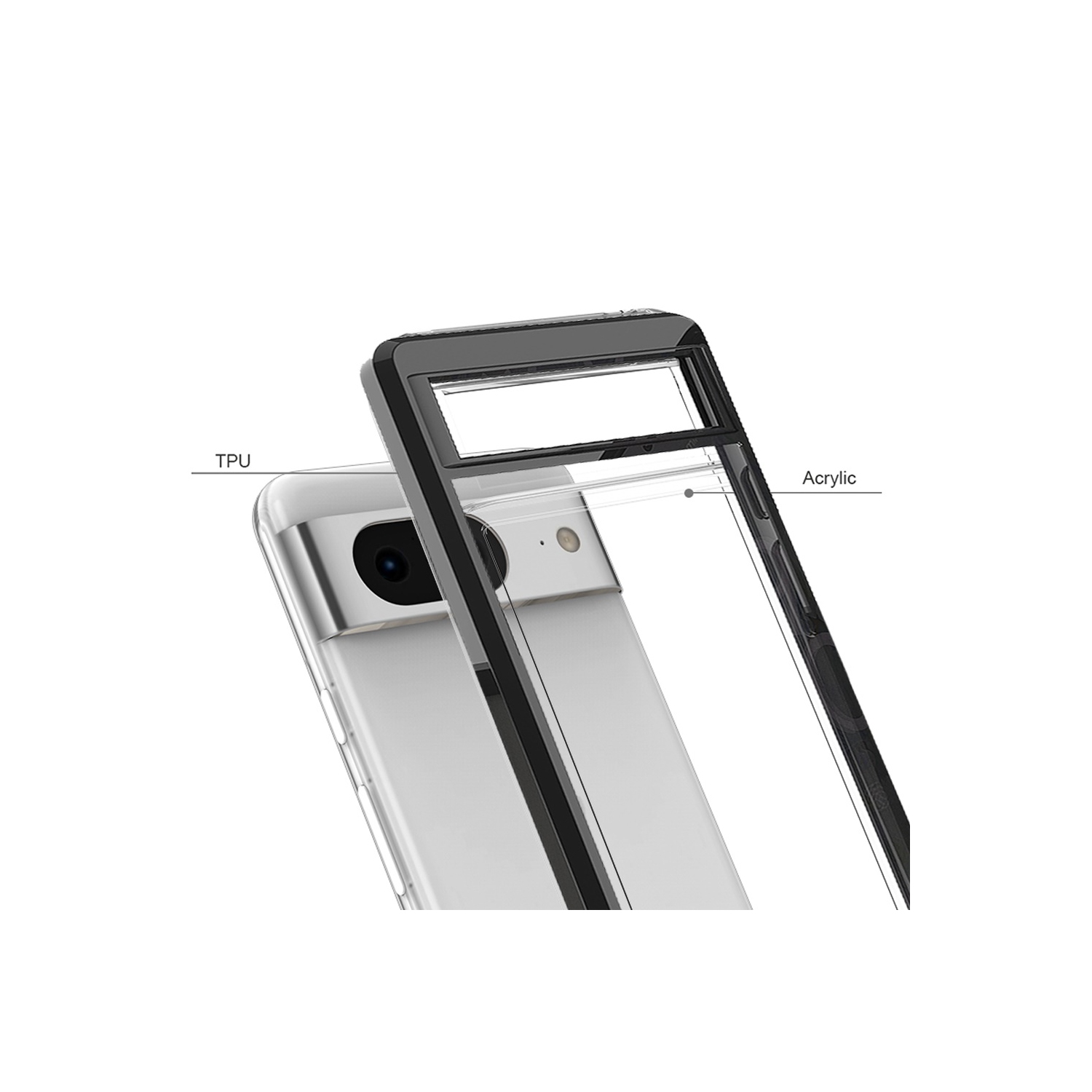 Mobile Magic For Google Pixel 8 5G Clear Transparent Hybrid Case Cover - Clear PC + Black TPU