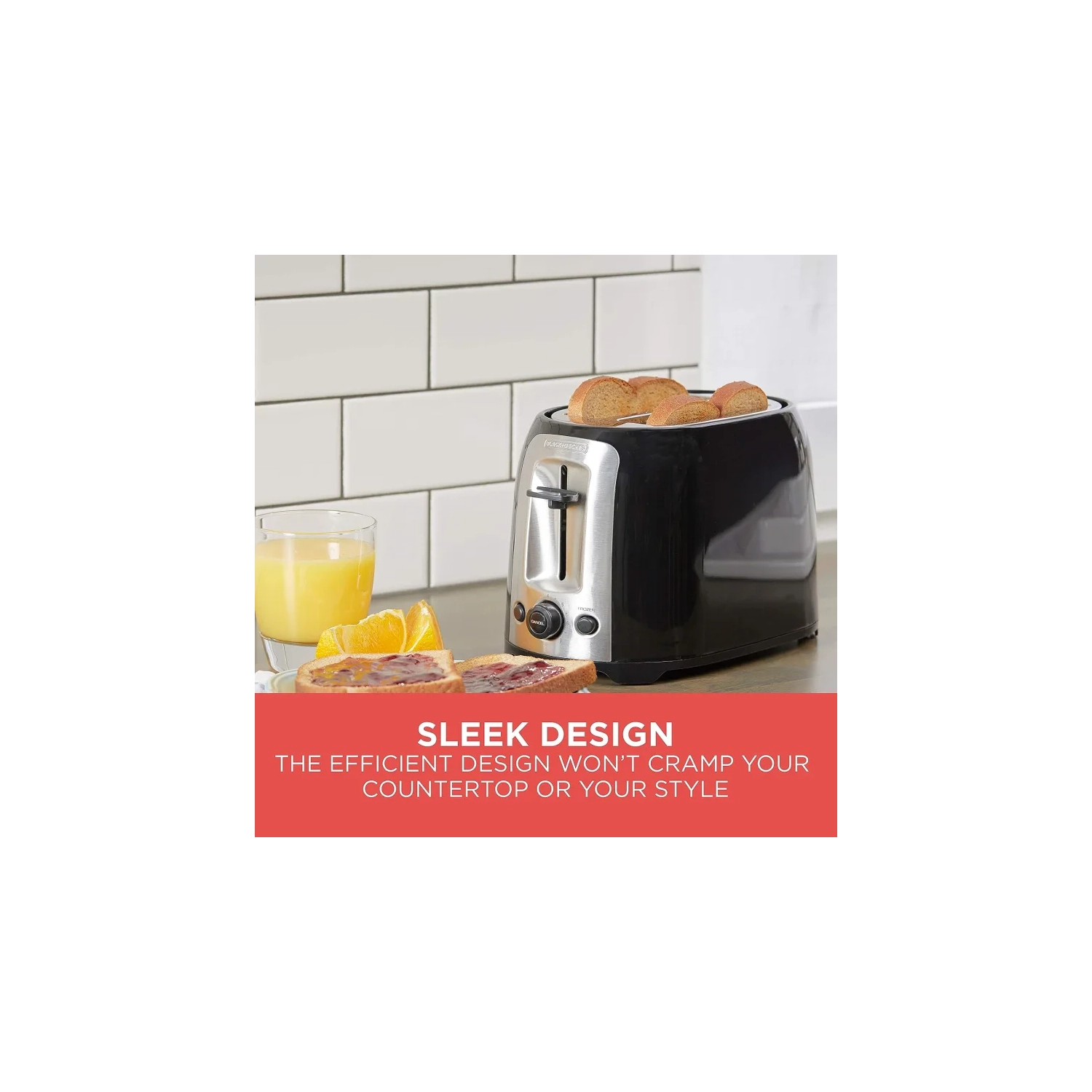 Grille-pain classique ovale à 2 fentes - Noir avec garnitures en acier inoxydable, fentes très larges, modèle TR1278&nbsp;B