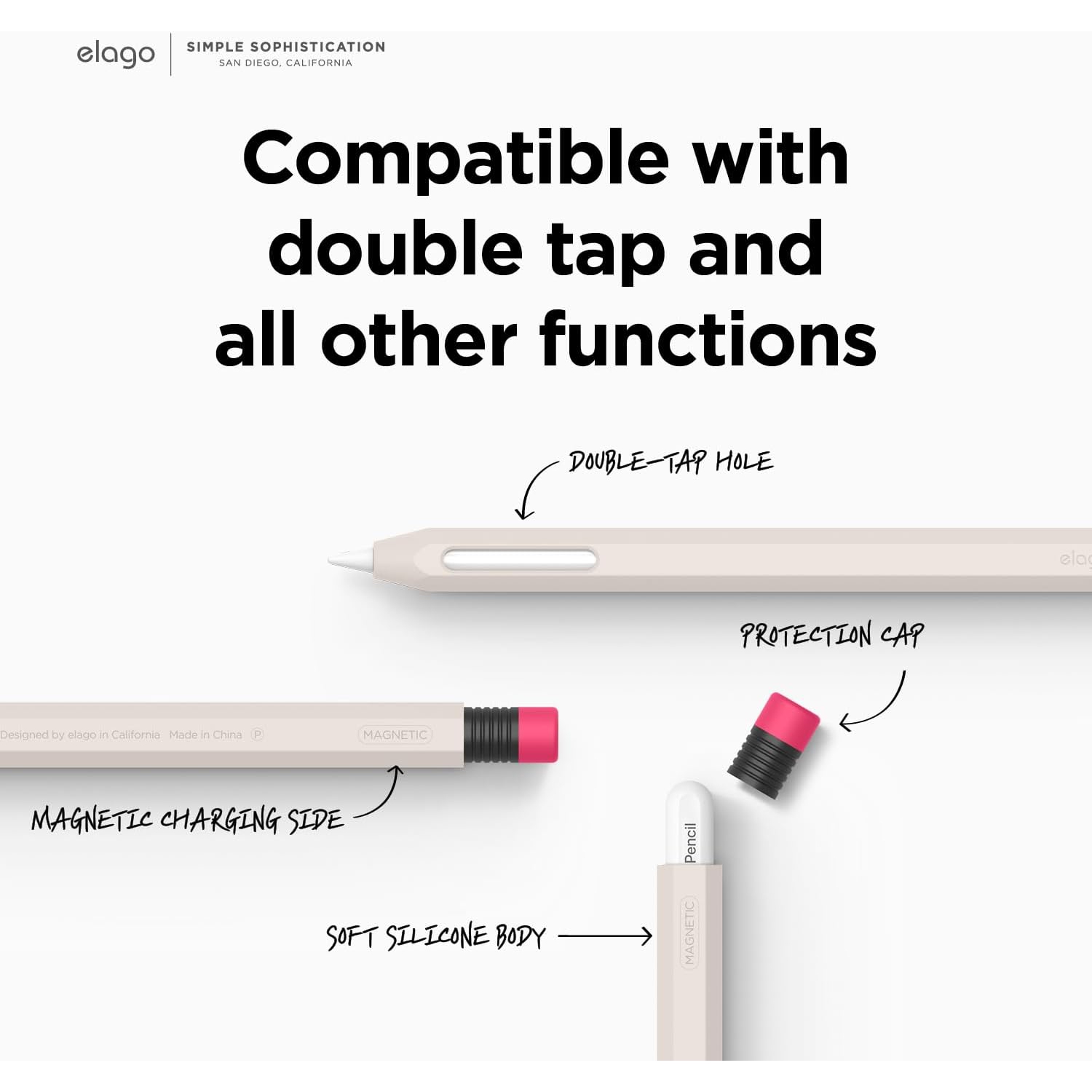 elago Classic Pencil Case Compatible with Apple Pencil 2nd Generation Cover Sleeve, Durable Silicone, Protective Holder Skin, Compatible with