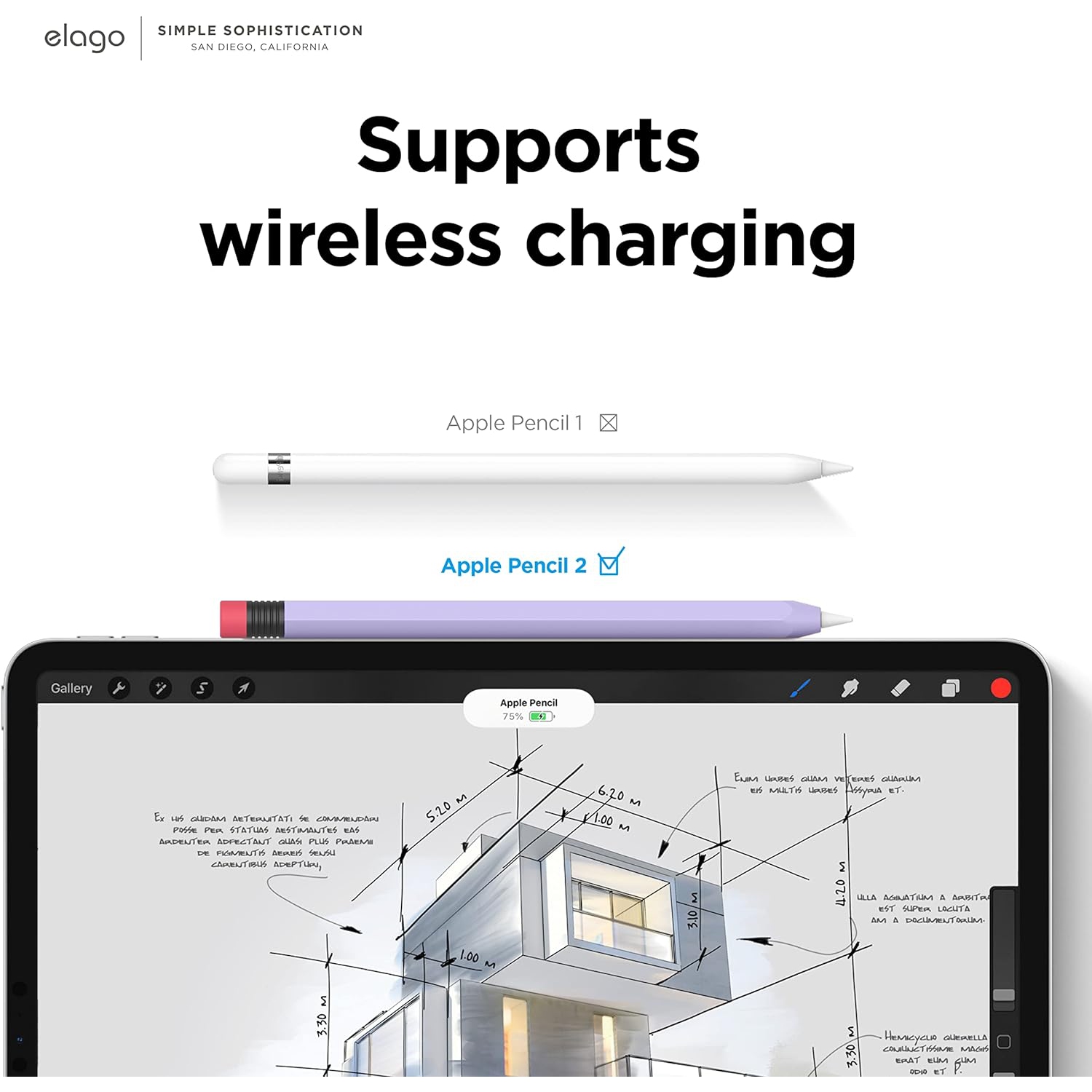 elago Classic Pencil Case Compatible with Apple Pencil 2nd Generation Cover Sleeve, Compatible with Magnetic Charging & Double Tap [Lavender]