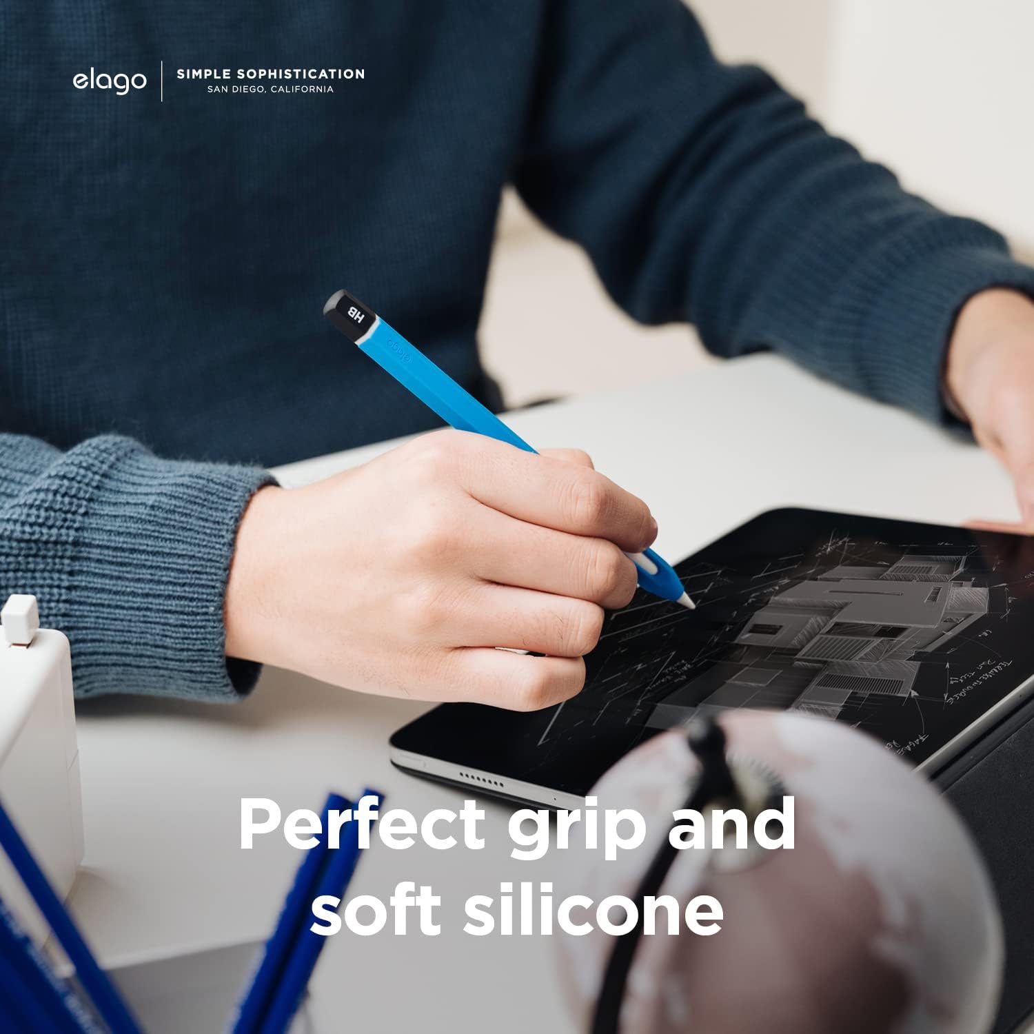 elago Classic Pencil Case Compatible with Apple Pencil 2nd Generation Cover Sleeve, Compatible with Magnetic Charging and Double Tap [Blue]