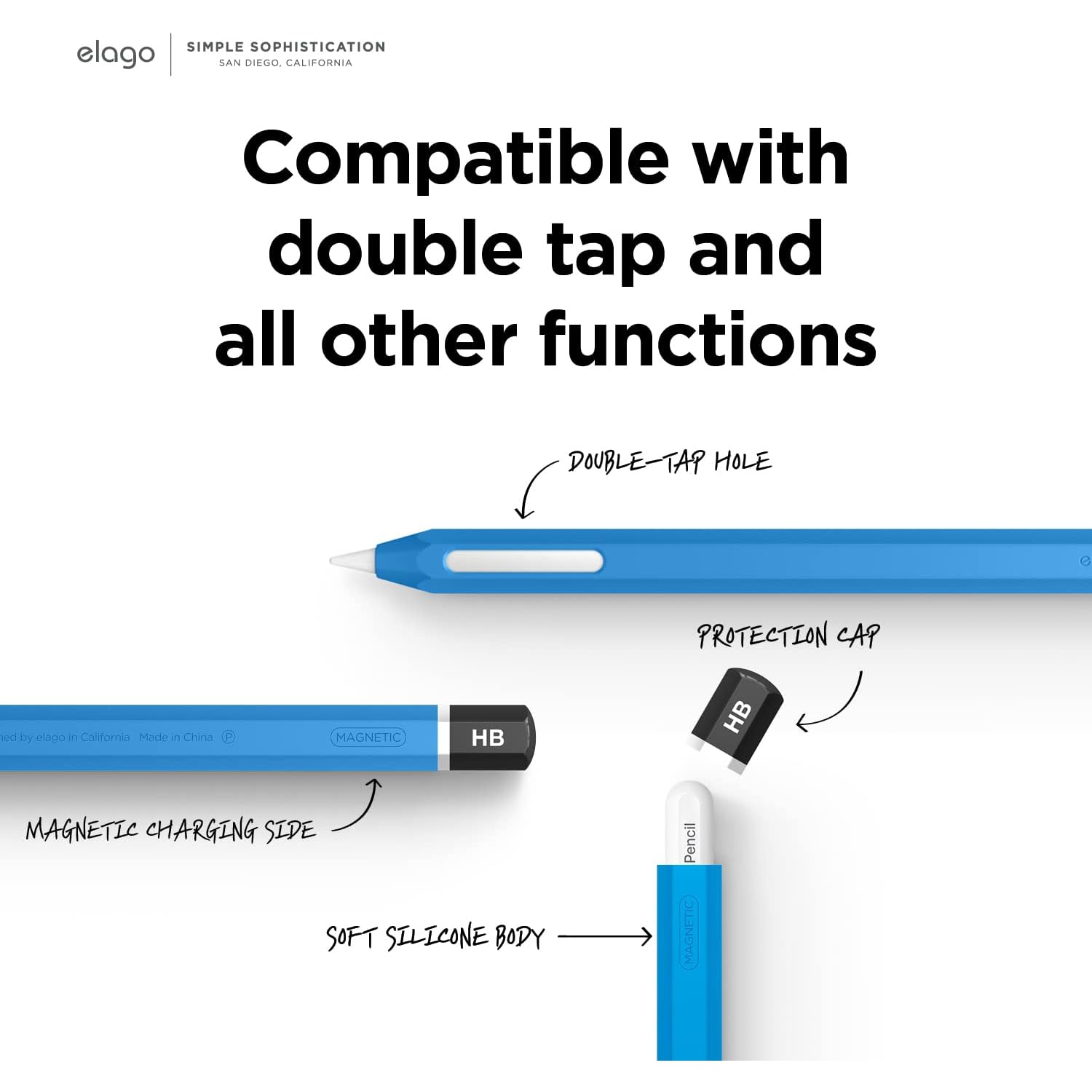 elago Classic Pencil Case Compatible with Apple Pencil 2nd Generation Cover Sleeve, Compatible with Magnetic Charging and Double Tap [Blue]