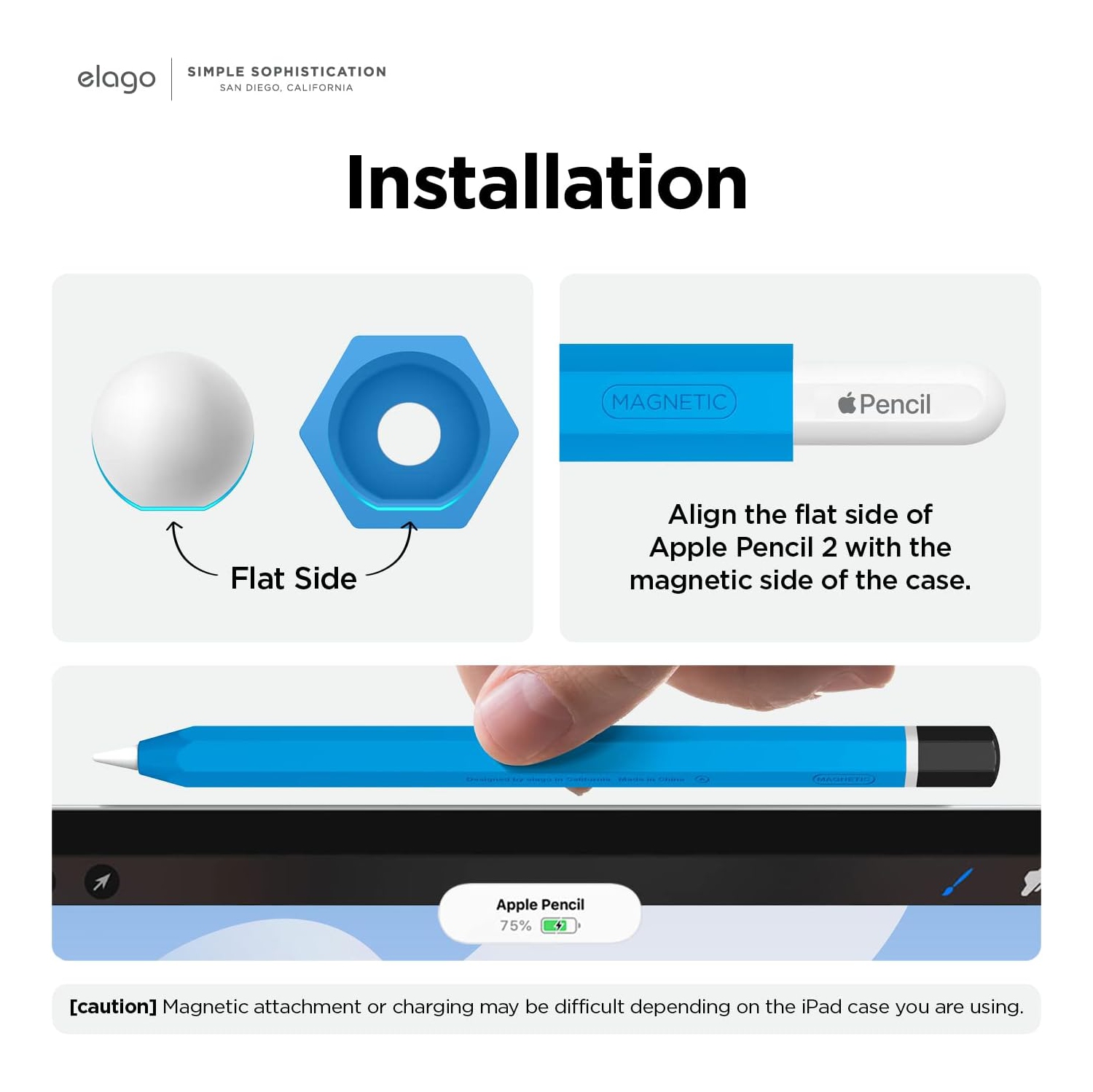 elago Classic Pencil Case Compatible with Apple Pencil 2nd Generation Cover Sleeve, Compatible with Magnetic Charging and Double Tap [Blue]