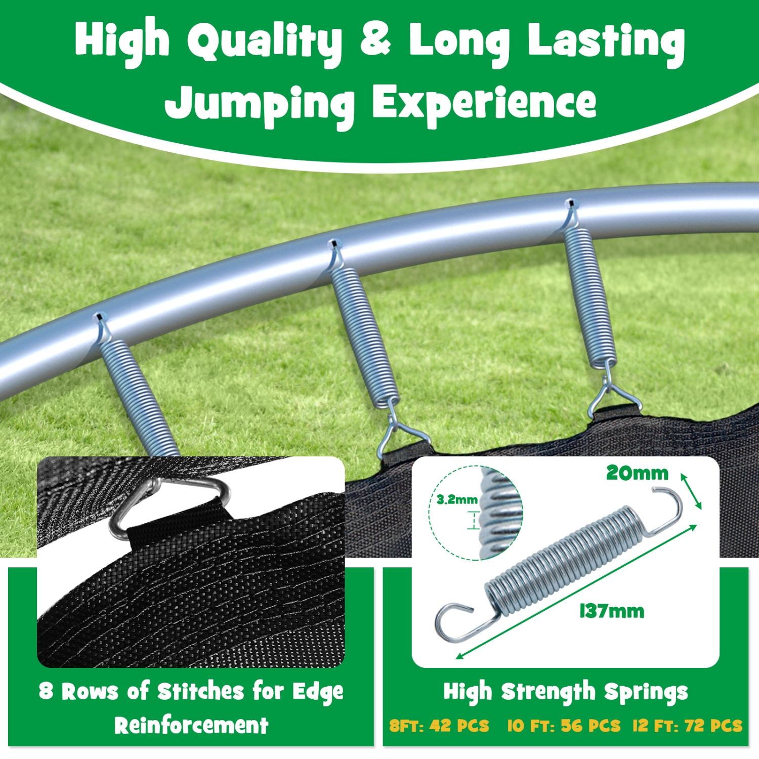 Topbuy Trampoline 10FT Approved Recreational Trampoline with Ladder Enclosure Safety Pad and Anti-Rust Galvanized Steel Frame Black/Blue/Orange