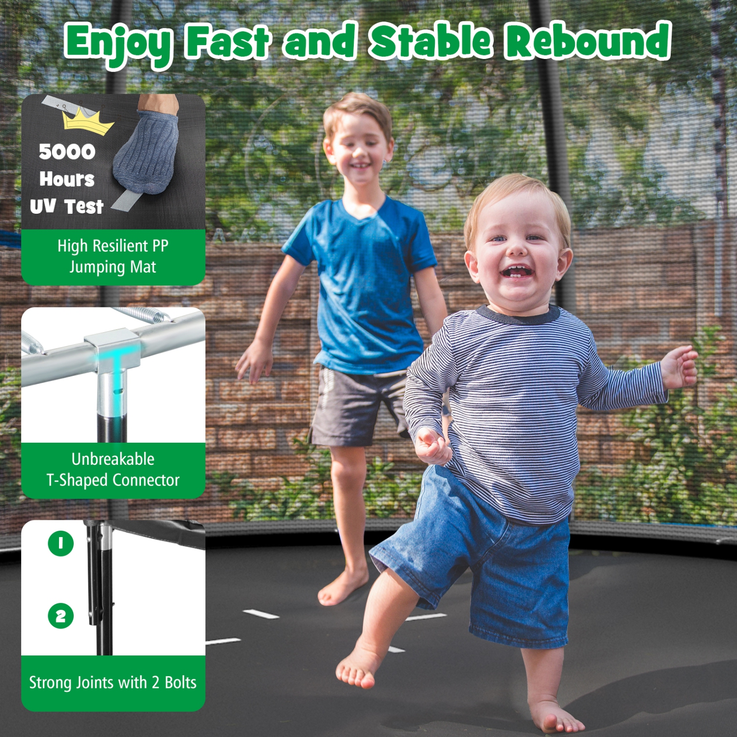 Topbuy Trampoline 10FT Approved Recreational Trampoline with Ladder Enclosure Safety Pad and Anti-Rust Galvanized Steel Frame Black/Blue/Orange