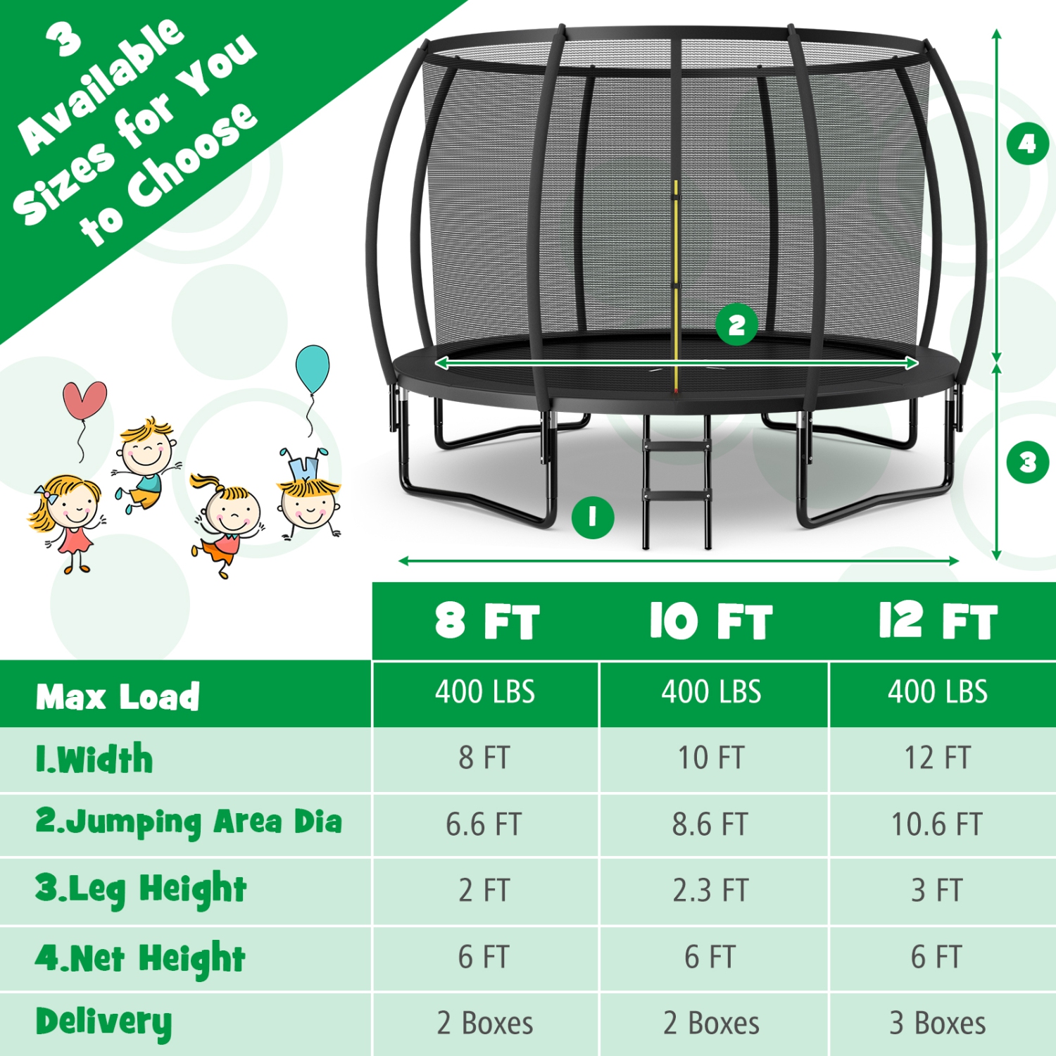 Topbuy Trampoline 10FT Approved Recreational Trampoline with Ladder Enclosure Safety Pad and Anti-Rust Galvanized Steel Frame Black/Blue/Orange