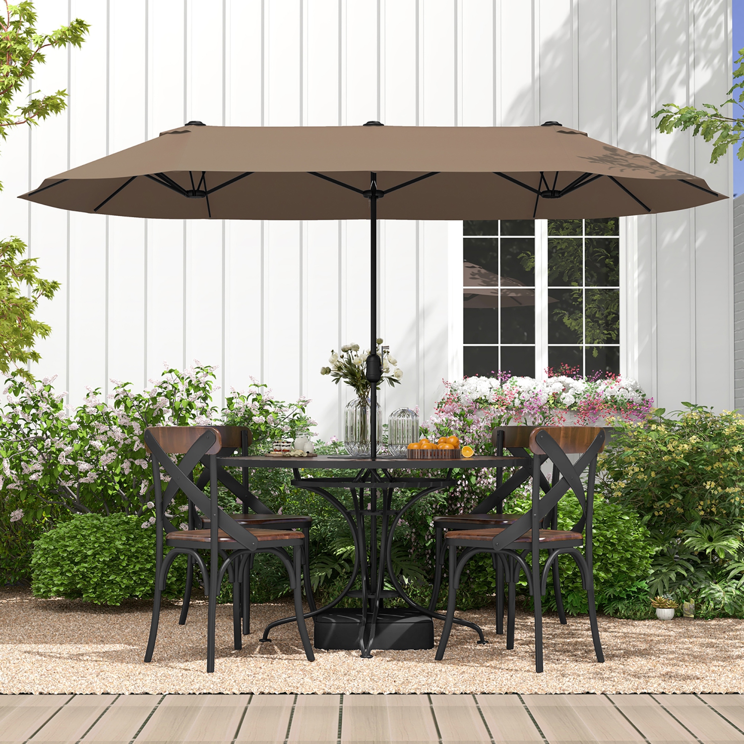 Gymax 13FT Double-sided Patio Umbrella w/ Crank Handle Umbrella Base Safety Lock