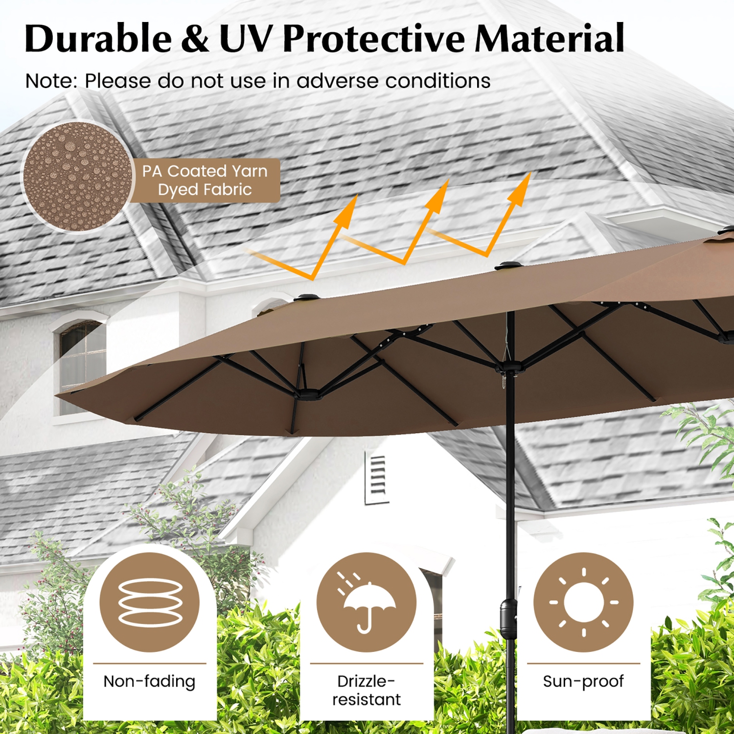 Gymax 13FT Double-sided Patio Umbrella w/ Crank Handle Umbrella Base Safety Lock