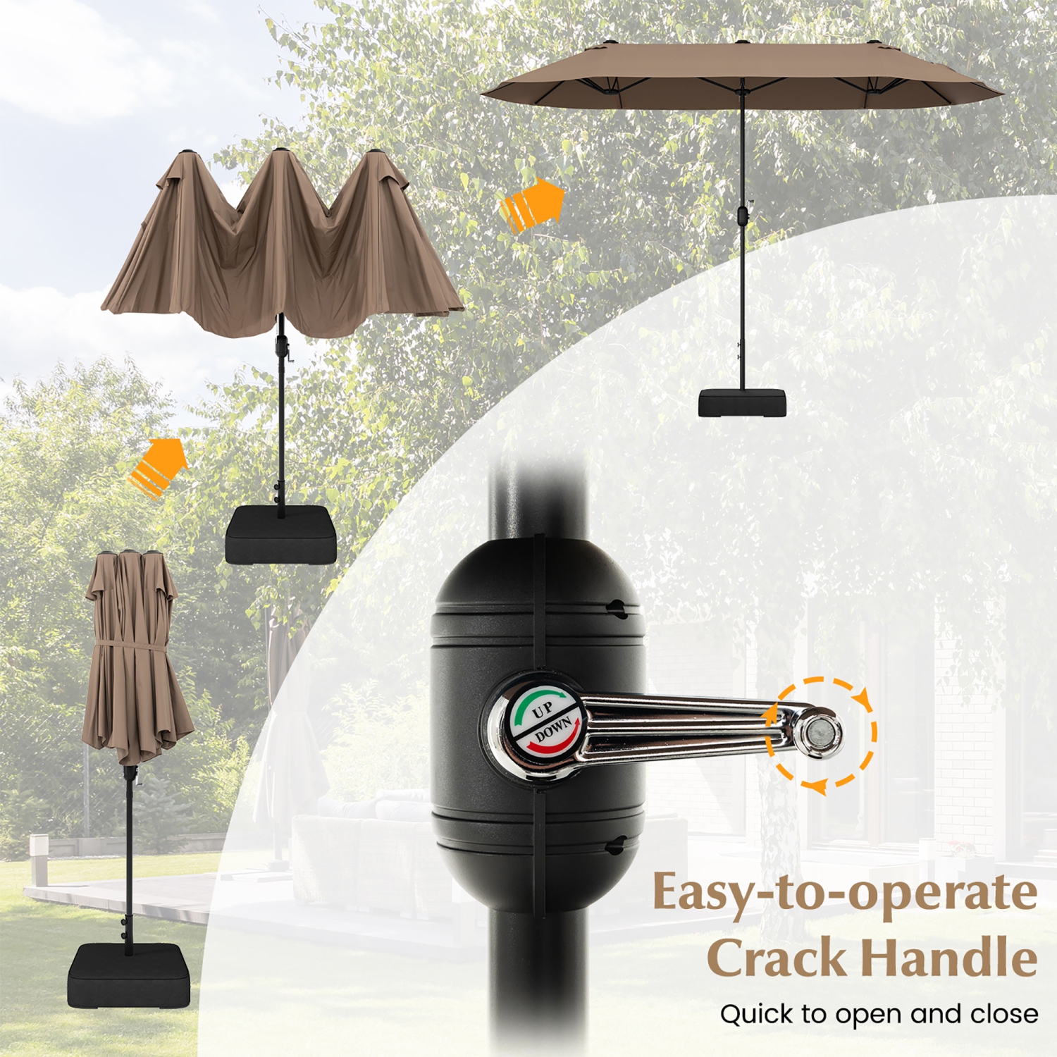 Gymax 13FT Double-sided Patio Umbrella w/ Crank Handle Umbrella Base Safety Lock