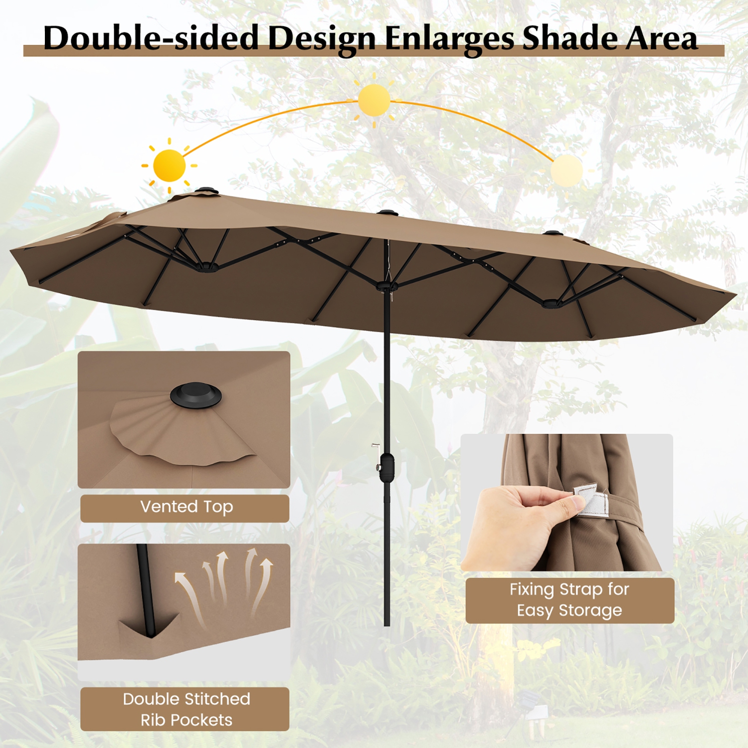 Gymax 13FT Double-sided Patio Umbrella w/ Crank Handle Umbrella Base Safety Lock