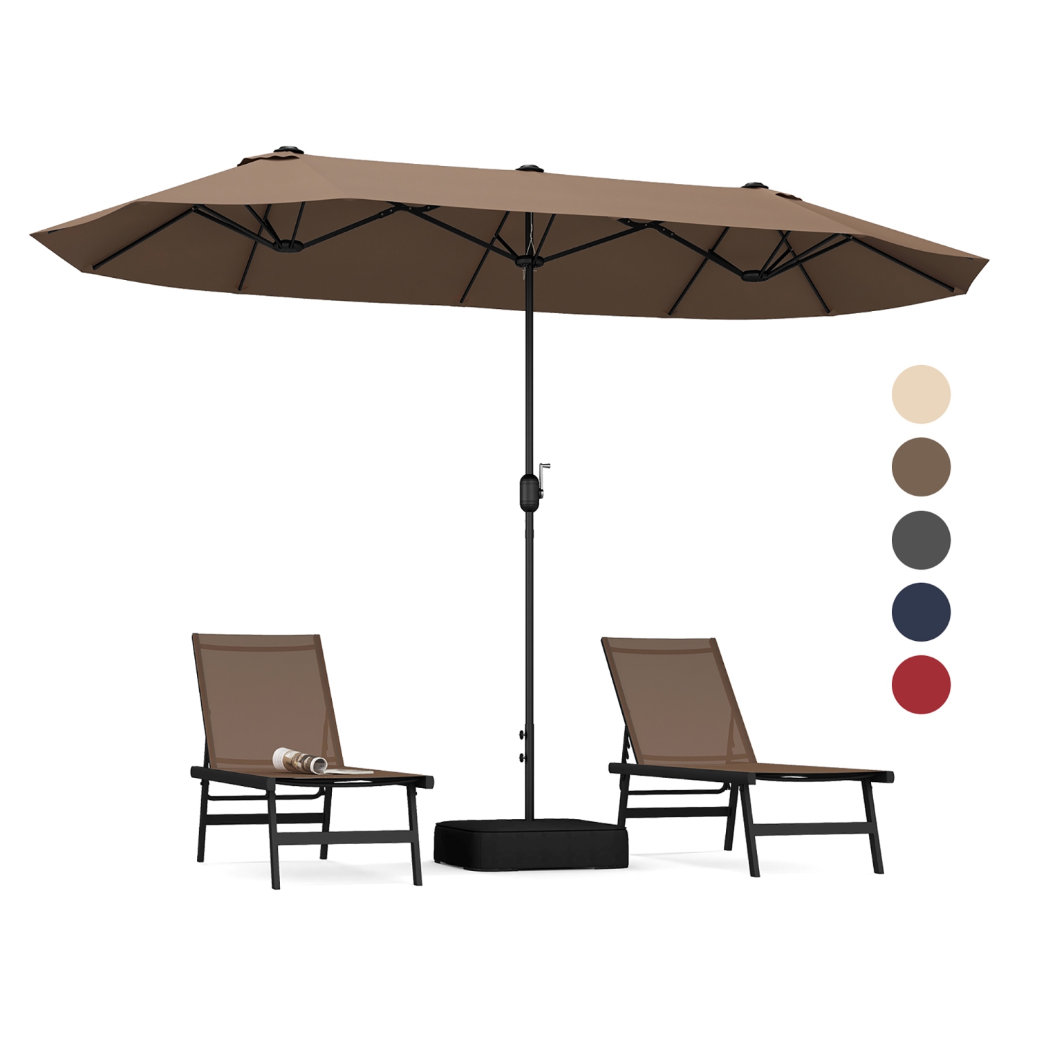 Gymax 13FT Double-sided Patio Umbrella w/ Crank Handle Umbrella Base Safety Lock