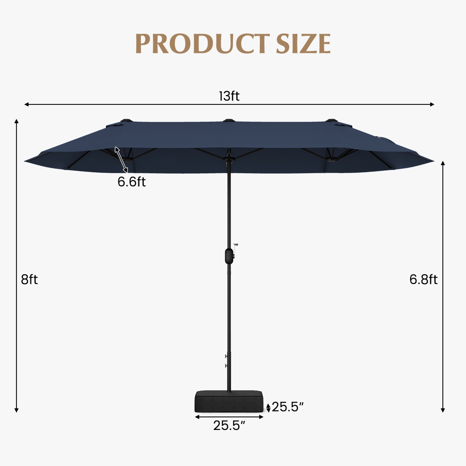 Gymax 13FT Double-sided Patio Umbrella w/ Crank Handle Umbrella Base Safety Lock