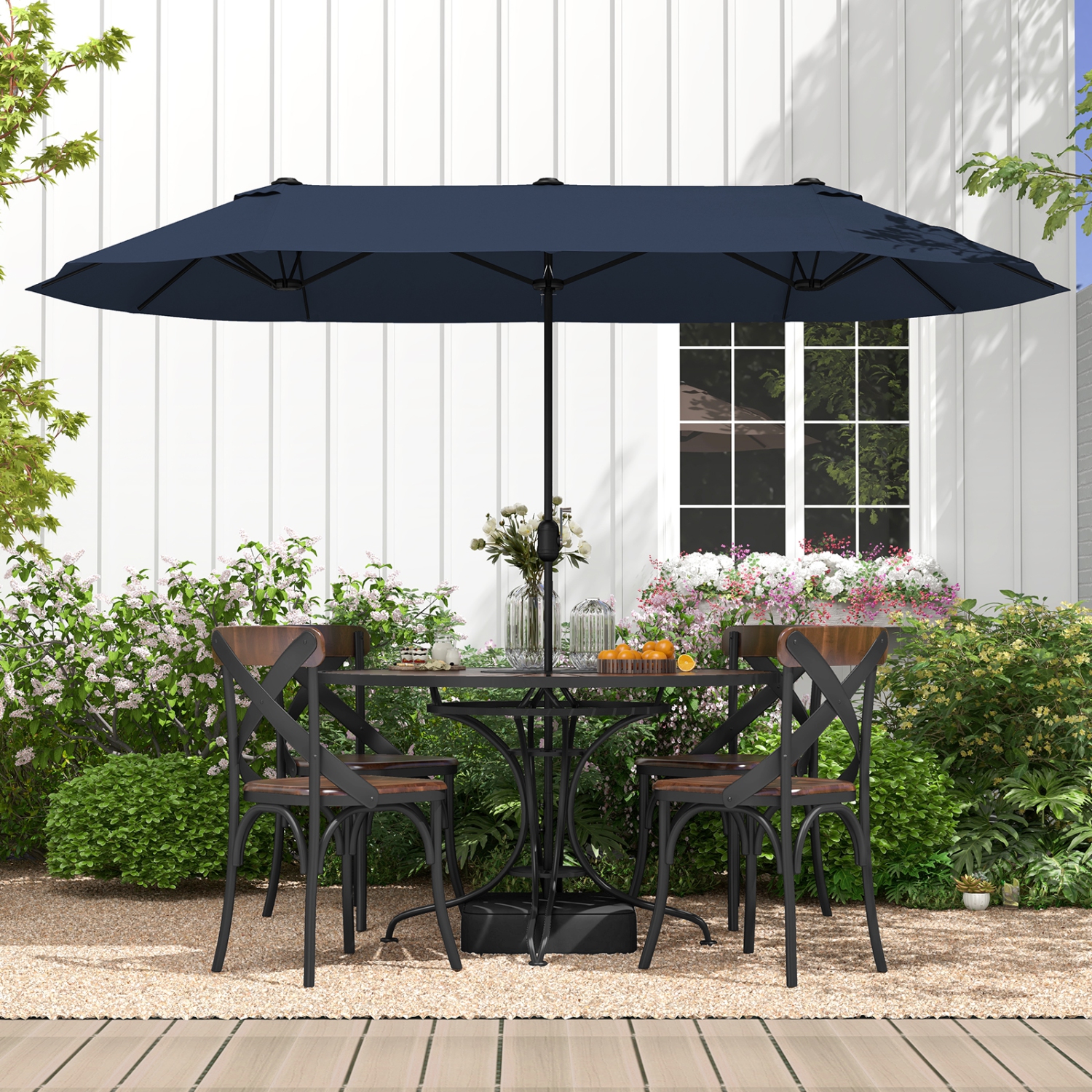 Gymax 13FT Double-sided Patio Umbrella w/ Crank Handle Umbrella Base Safety Lock