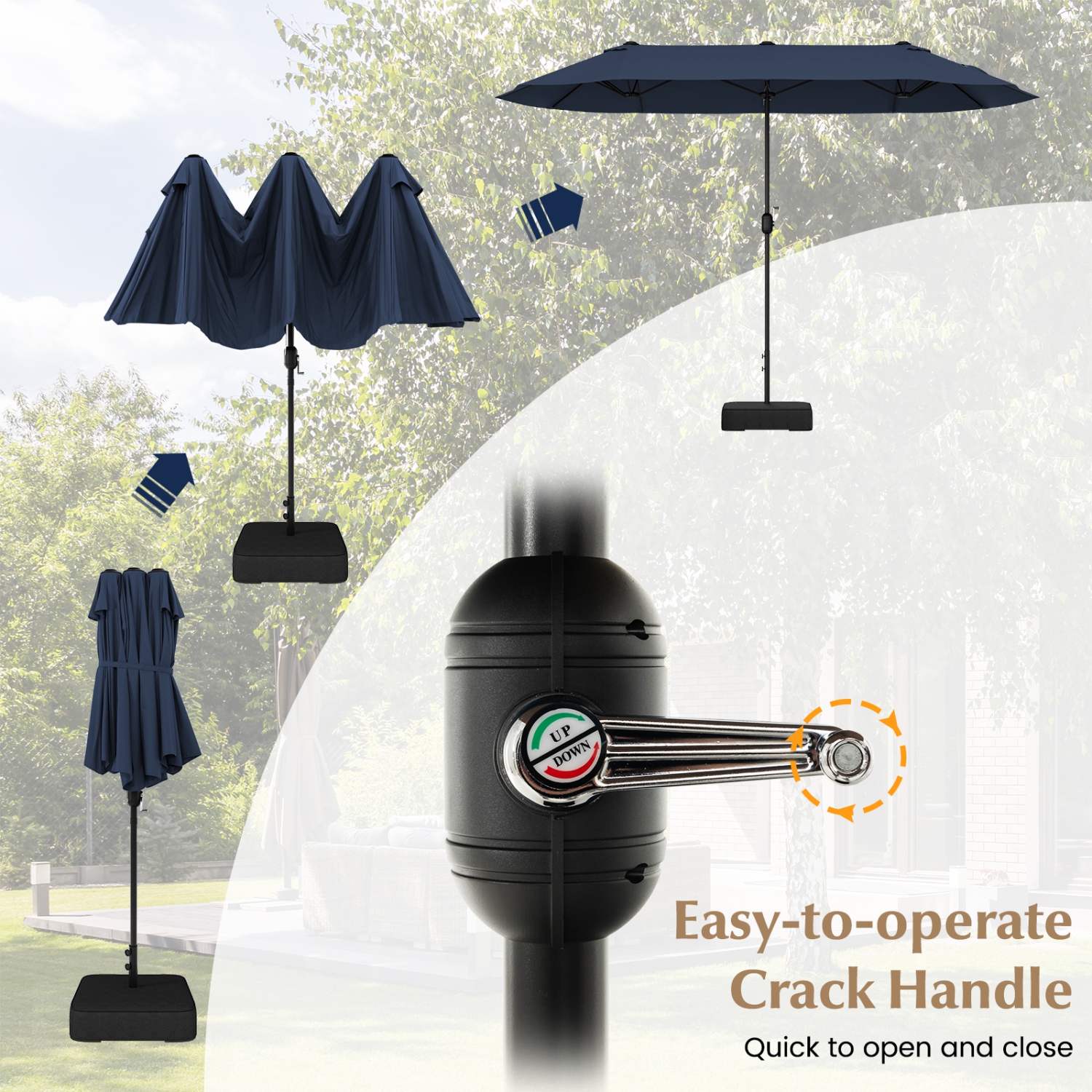Gymax 13FT Double-sided Patio Umbrella w/ Crank Handle Umbrella Base Safety Lock