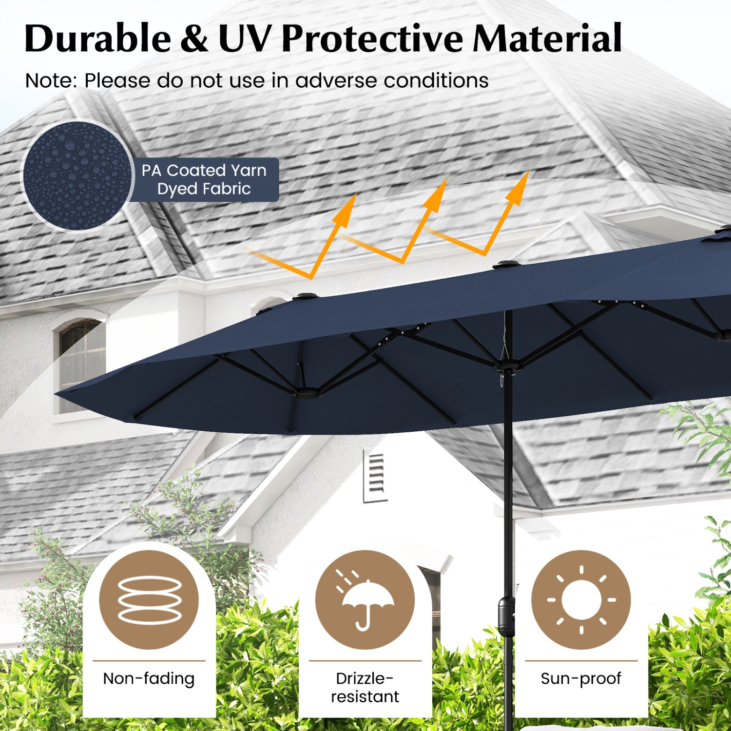 Gymax 13FT Double-sided Patio Umbrella w/ Crank Handle Umbrella Base Safety Lock