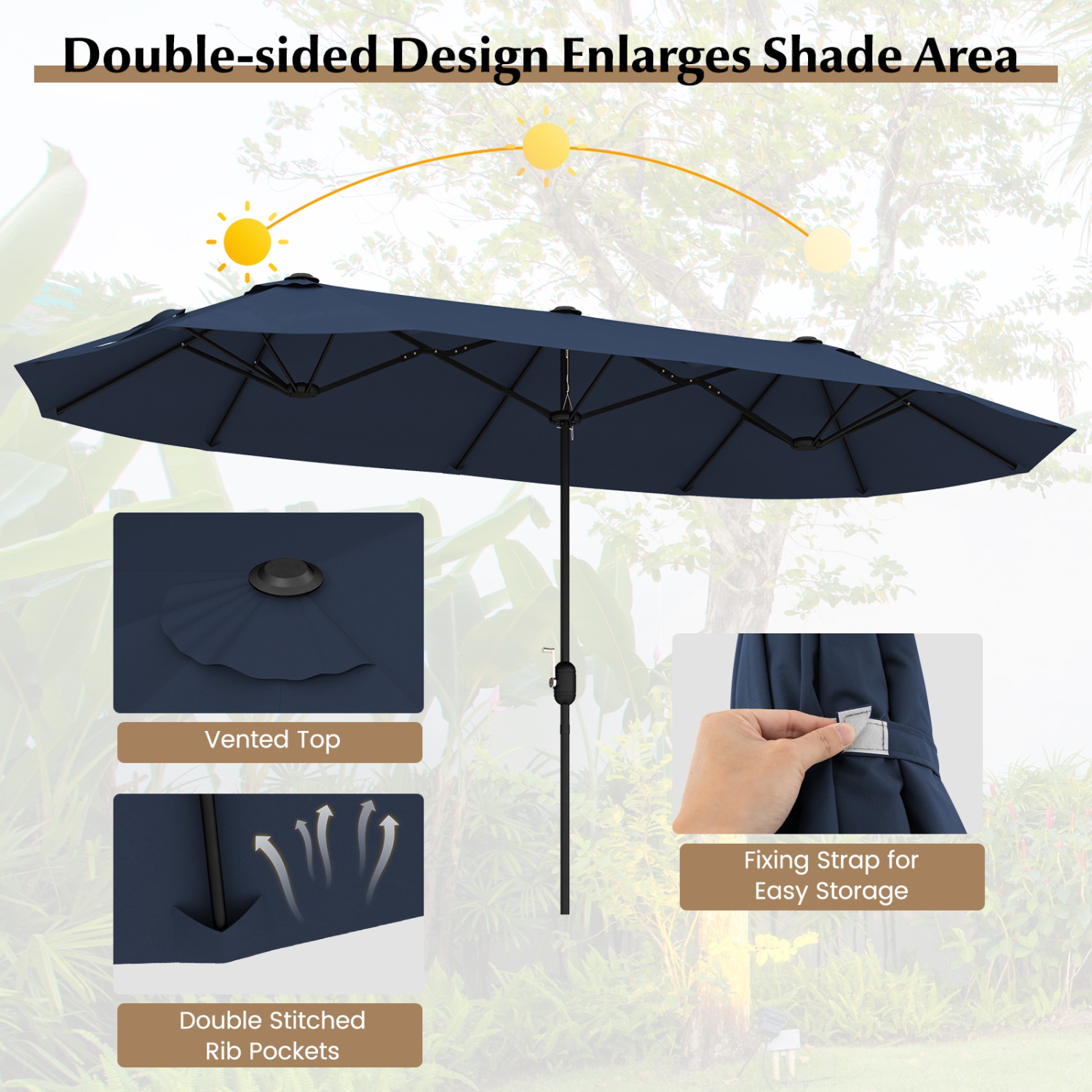 Gymax 13FT Double-sided Patio Umbrella w/ Crank Handle Umbrella Base Safety Lock