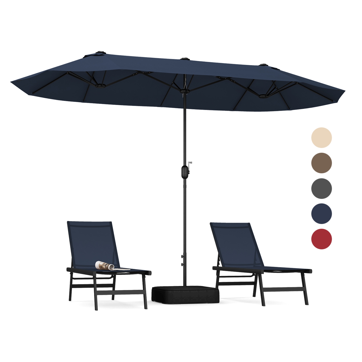 Gymax 13FT Double-sided Patio Umbrella w/ Crank Handle Umbrella Base Safety Lock