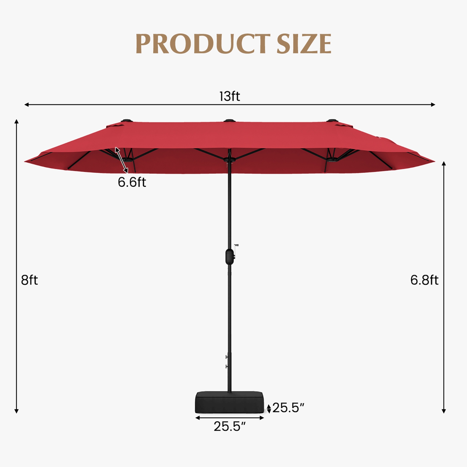 Gymax 13FT Double-sided Patio Umbrella w/ Crank Handle Umbrella Base Safety Lock