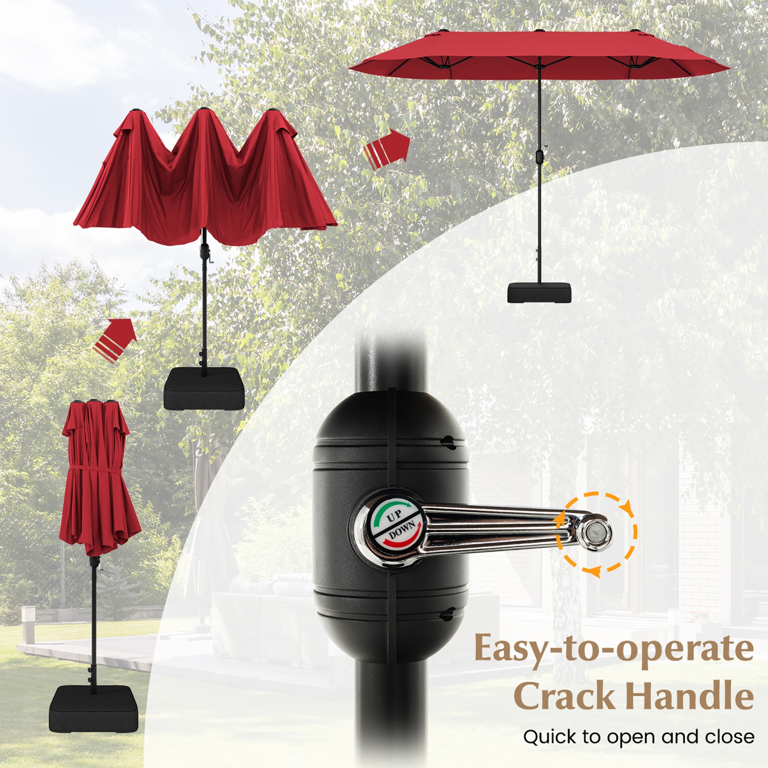Gymax 13FT Double-sided Patio Umbrella w/ Crank Handle Umbrella Base Safety Lock