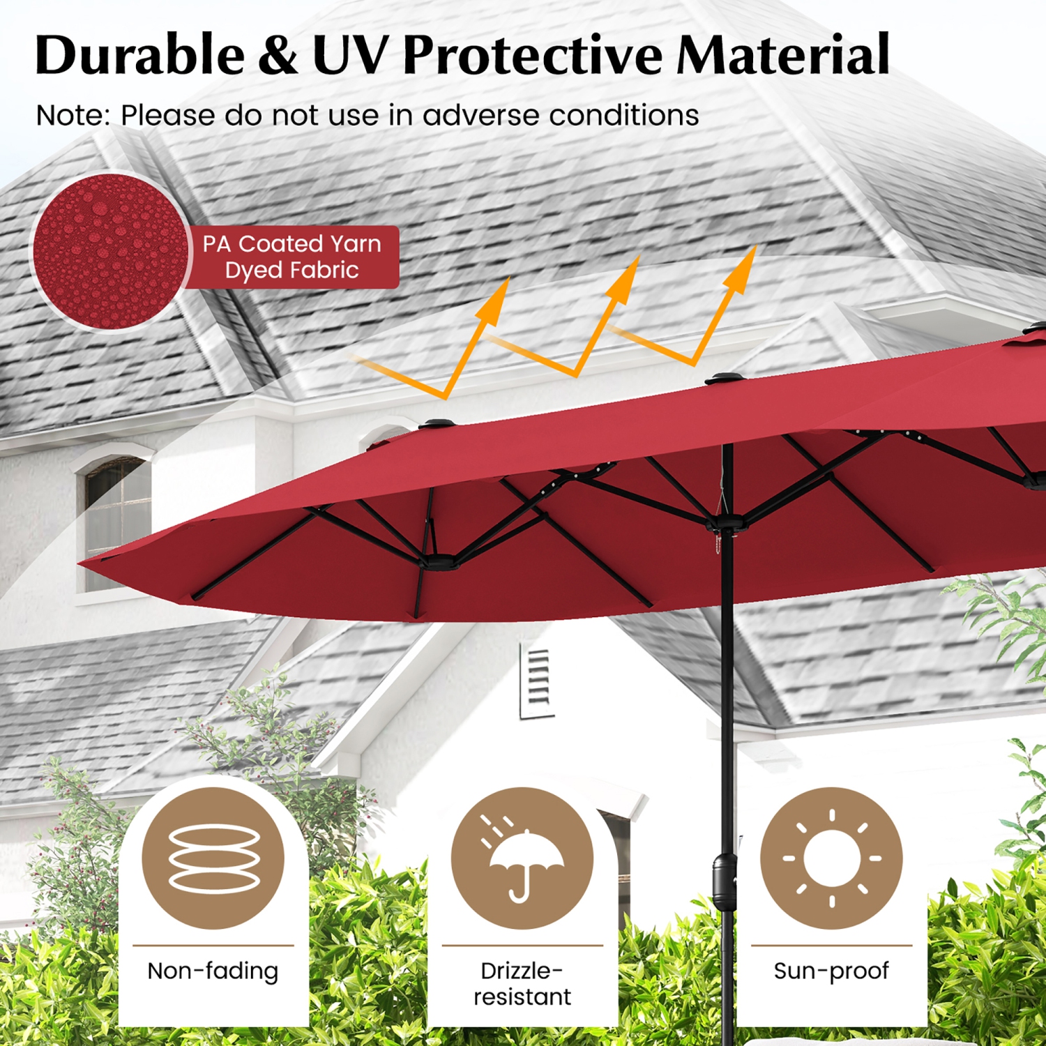 Gymax 13FT Double-sided Patio Umbrella w/ Crank Handle Umbrella Base Safety Lock