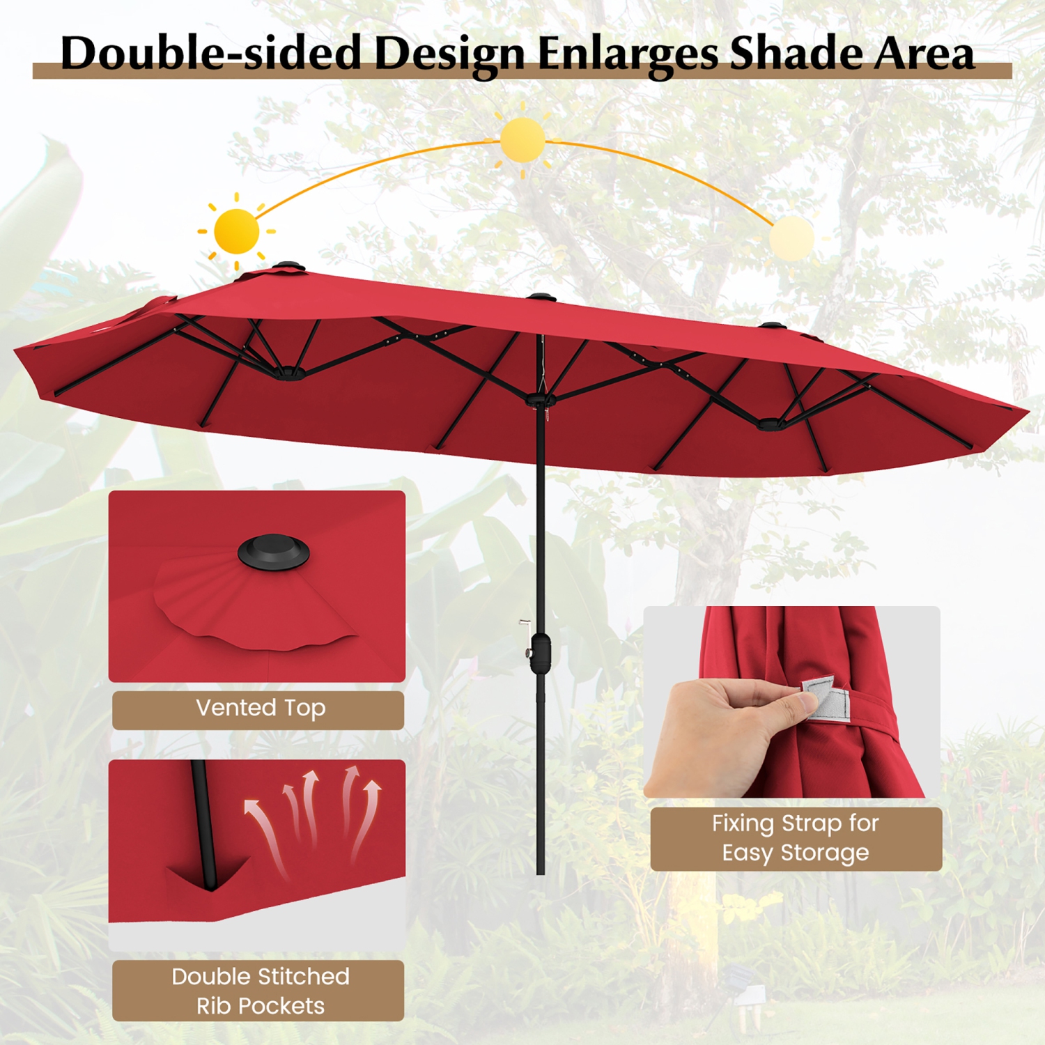 Gymax 13FT Double-sided Patio Umbrella w/ Crank Handle Umbrella Base Safety Lock
