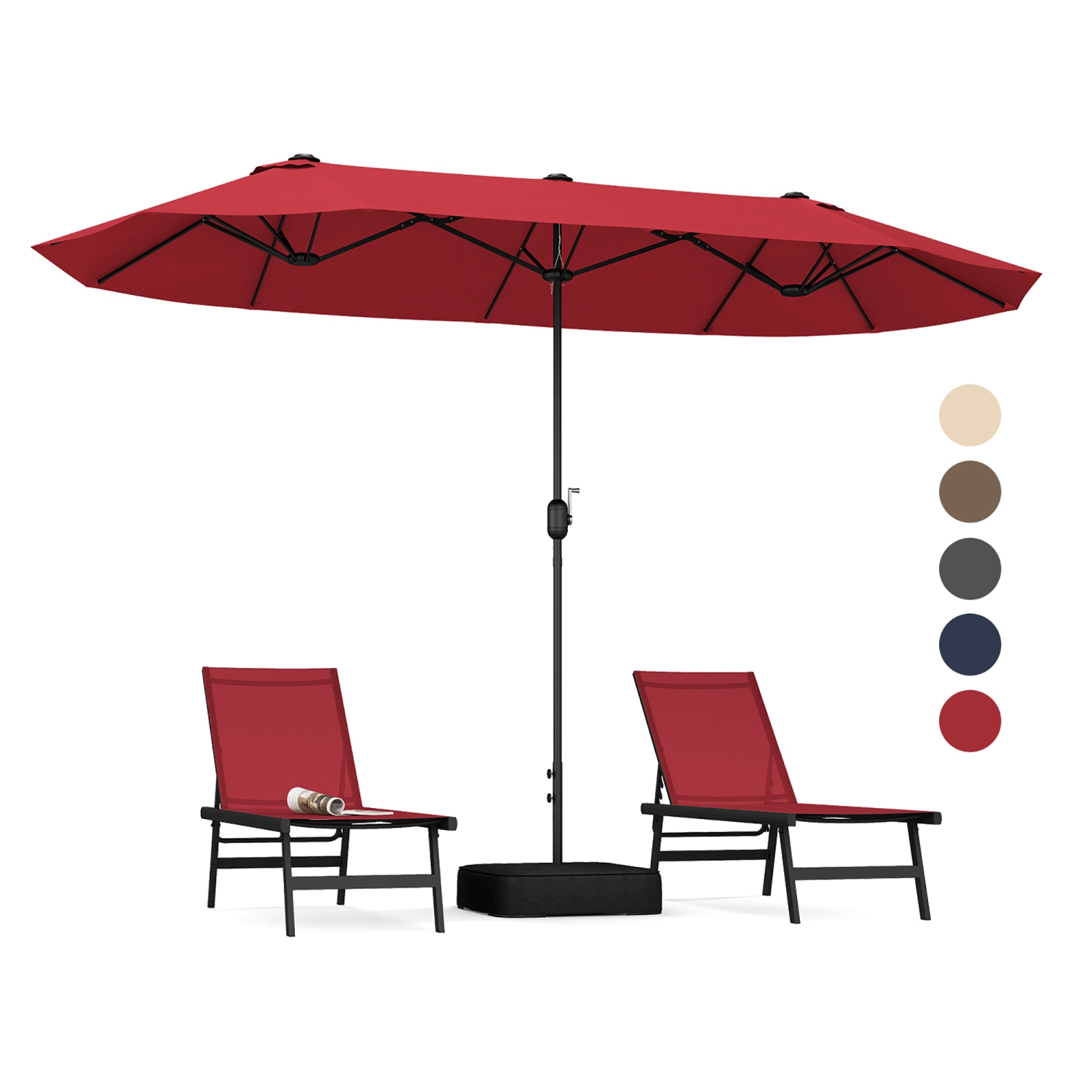 Gymax 13FT Double-sided Patio Umbrella w/ Crank Handle Umbrella Base Safety Lock