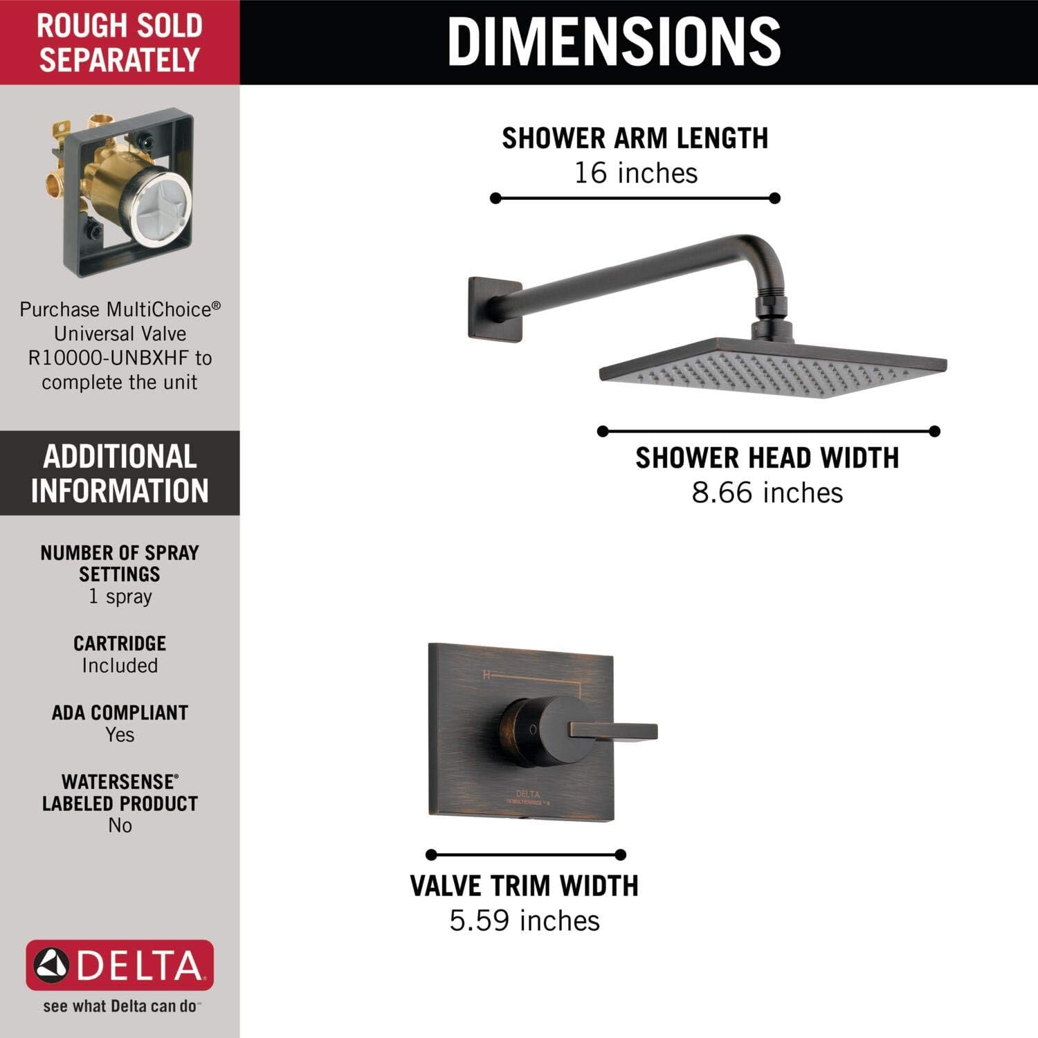 Delta Faucet Vero 14 Series Single-Function Shower Faucet Set, Rain Shower Head, Venetian Bronze T14253-RB