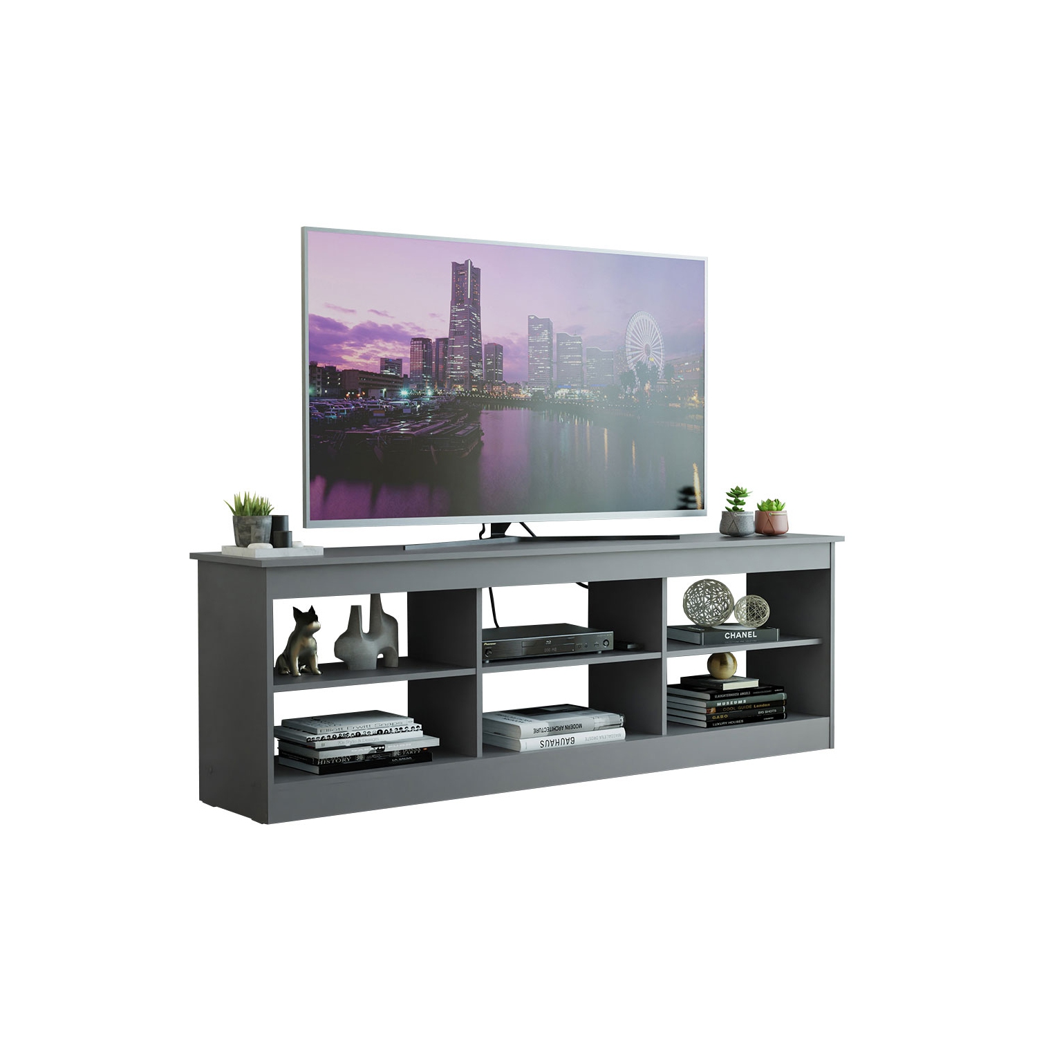 Meuble pour téléviseur Madesa avec 6 tablettes et système d’organisation des câbles, pour téléviseurs jusqu’à 75 po, meuble en bois pour téléviseur,