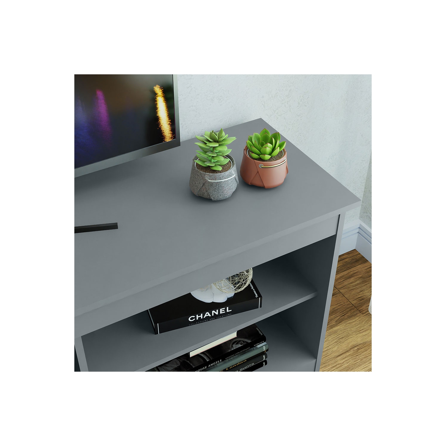 Meuble pour téléviseur Madesa avec 6 tablettes et système d’organisation des câbles, pour téléviseurs jusqu’à 75 po, meuble en bois pour téléviseur,