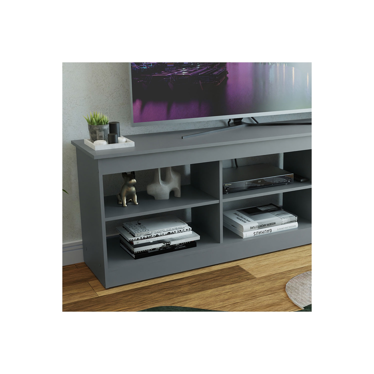 Meuble pour téléviseur Madesa avec 6 tablettes et système d’organisation des câbles, pour téléviseurs jusqu’à 75 po, meuble en bois pour téléviseur,