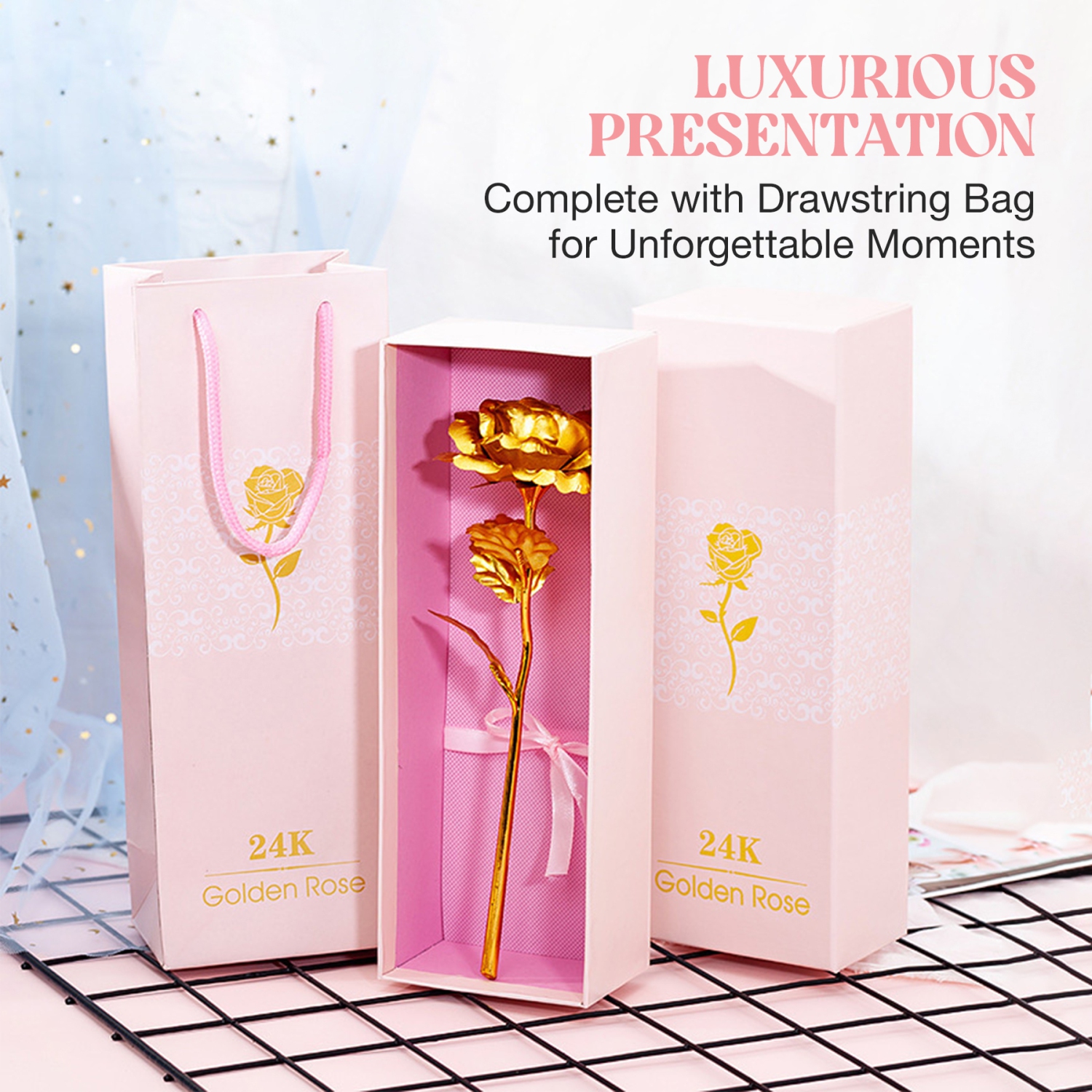 24k Gold Rose with Luxury Gift Box - 10-inch Golden Rose Metal Single Roses and Valentine's Day Gifts Idea for Women, Loved Ones, Mom, Wife,