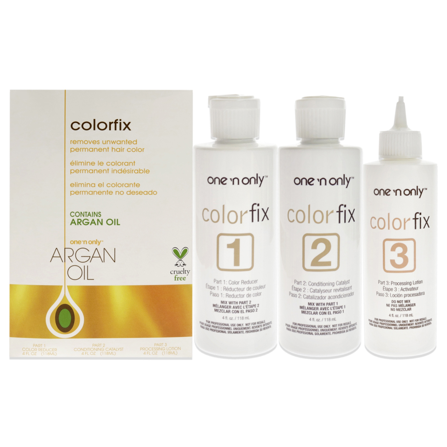 Argan Colorfix Color Remover by One n Only for Unisex - 3 Pc 4oz Color Reducer, 4oz Conditioning Catalyst, 4oz Processing Lotion