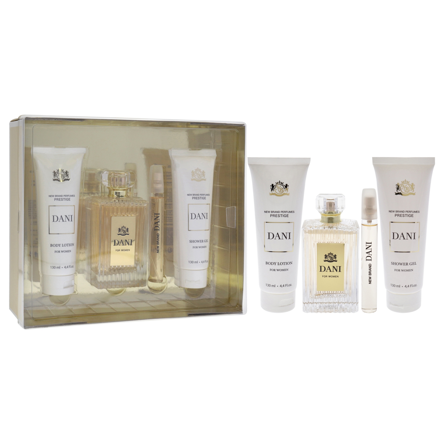 Prestige Dani par nouvelle marque pour femmes - Ensemble-cadeau 3,3&nbsp;oz en vaporisateur, vaporisateur EDP 0,5&nbsp;oz, gel douche 4,4&nbsp;oz,
