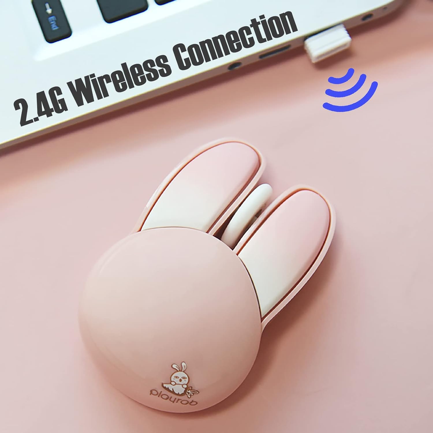 Cute Bunny Wireless Mouse, Lightweight Soundless Mouse, 2.4G Wireless Mice, Candy Colors, Kawaii Rabbit Mouse for Girls and Kids