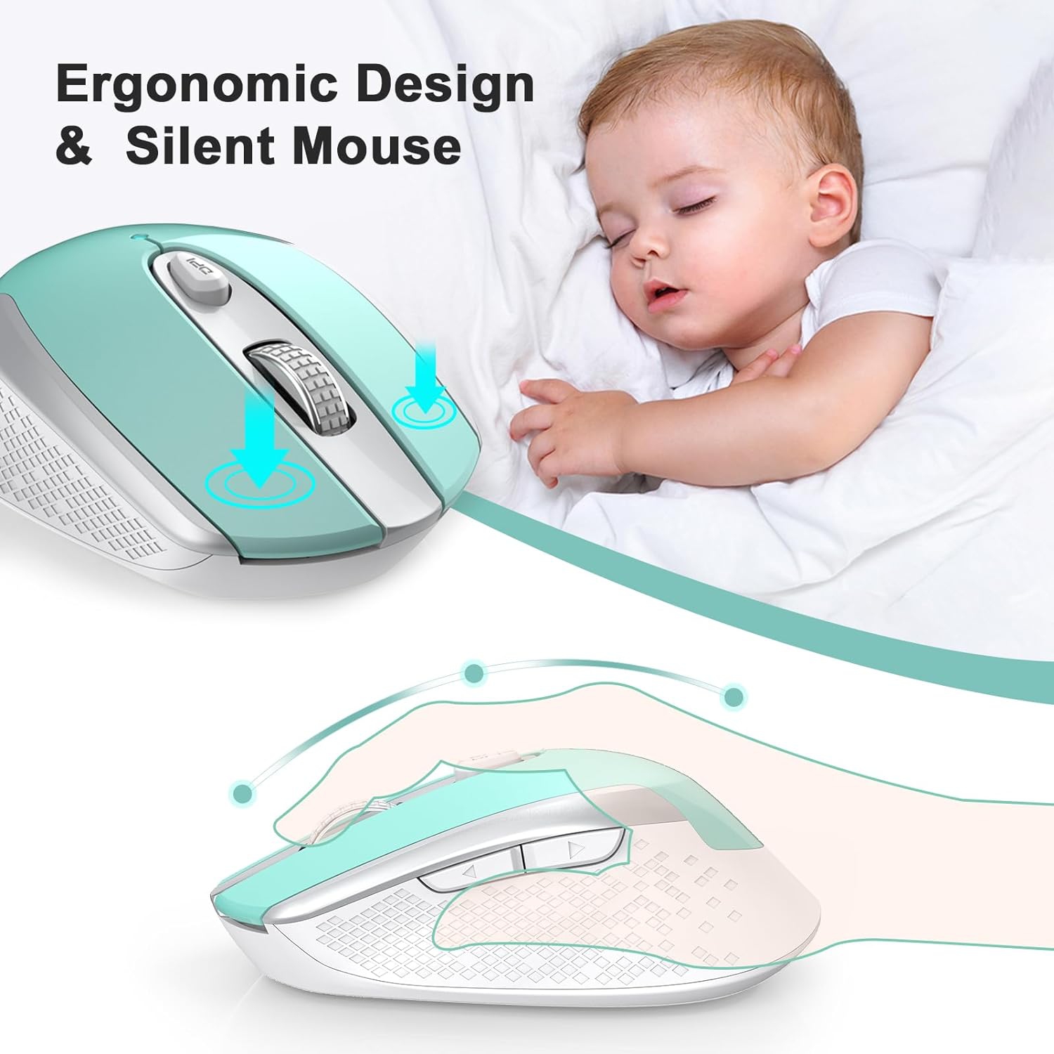 Wireless Computer Mouse, 2.4G Silent Cordless Mouse for Laptop, Mouse with 6 Buttons and 3 Adjustable DPI for Laptop, Deskbtop, MacBook, PC