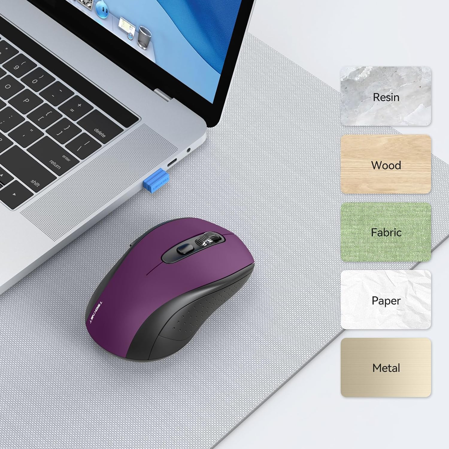 Bluetooth Wireless 3 Modes Bluetooth 5.0 &2.4G Wireless Portable Optical Mouse with USB Nano Receiver, 2400 DPI for Laptop, MacBook, PC, Windows,