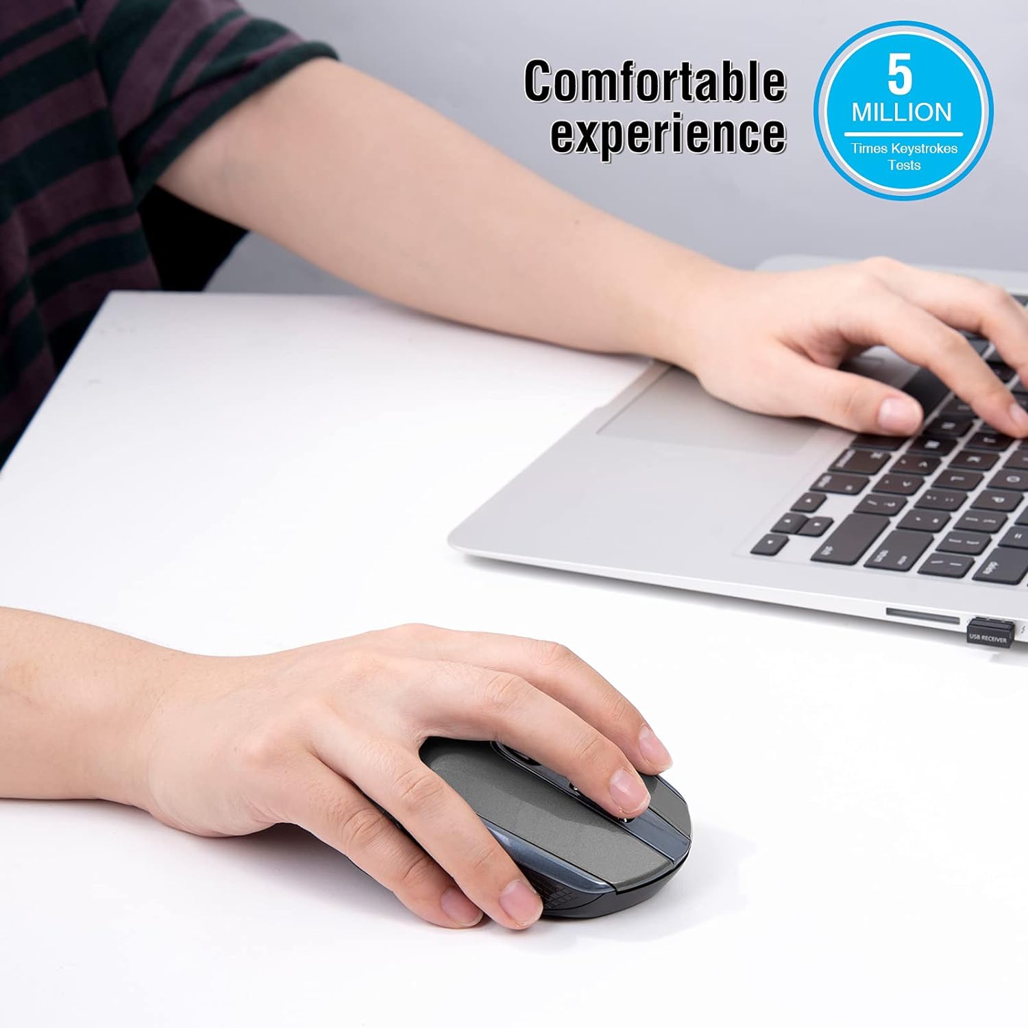 Wireless Computer Mouse, 2.4G Silent Cordless Mouse for Laptop, Mouse with 6 Buttons and 3 Adjustable DPI for Laptop, Deskbtop, MacBook, PC