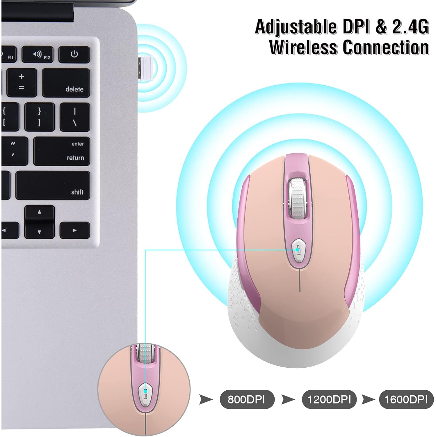 Souris sans fil pour ordinateur, souris sans fil silencieuse 2,4G pour portable, souris à 6 boutons et 3 ppp réglables pour portable, ordinateur de