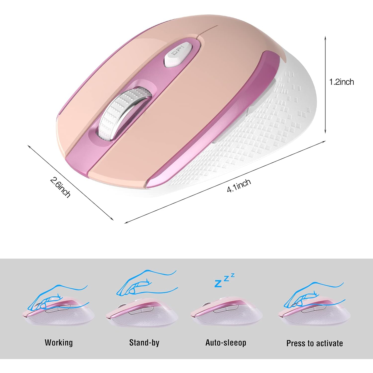 Souris sans fil pour ordinateur, souris sans fil silencieuse 2,4G pour portable, souris à 6 boutons et 3 ppp réglables pour portable, ordinateur de