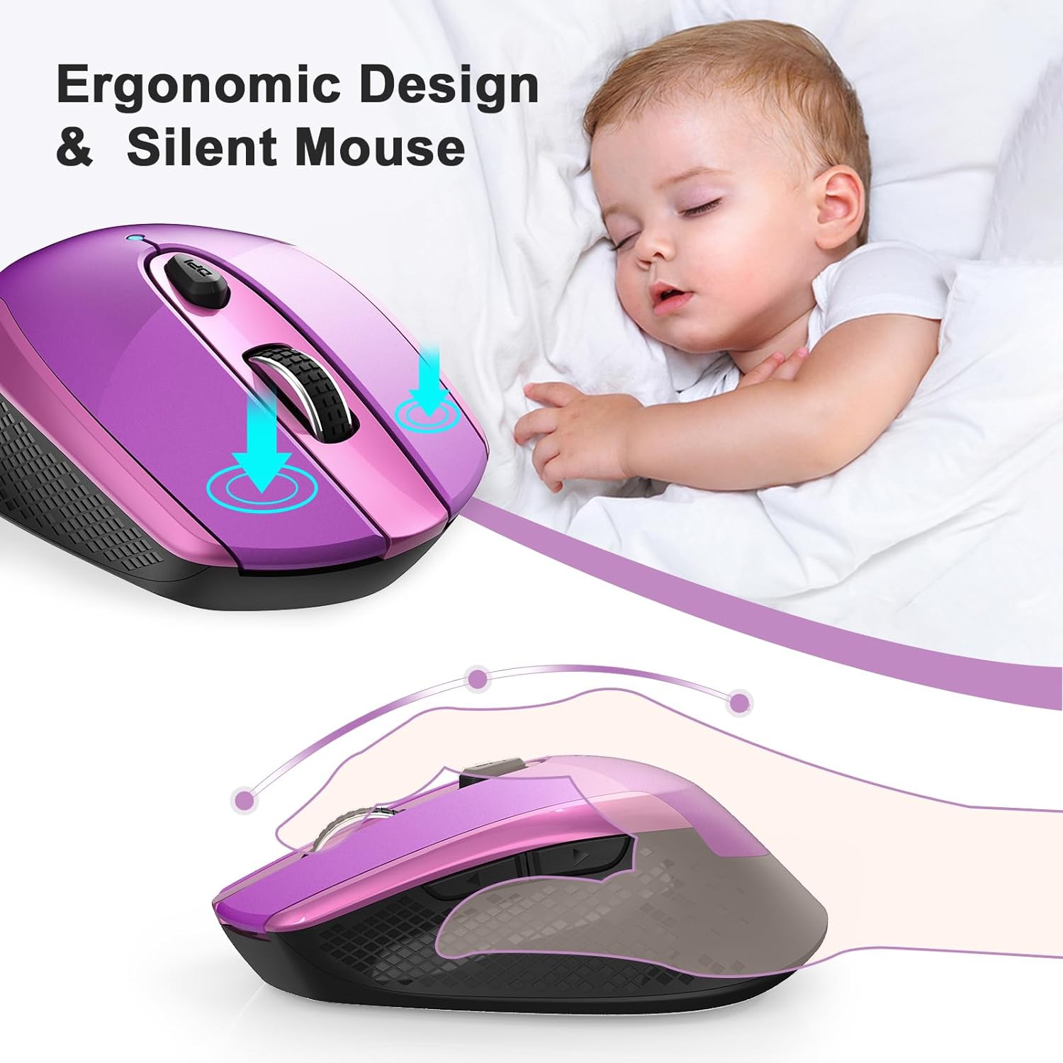 Wireless Computer Mouse, 2.4G Silent Cordless Mouse for Laptop, Mouse with 6 Buttons and 3 Adjustable DPI for Laptop, Deskbtop, MacBook, PC