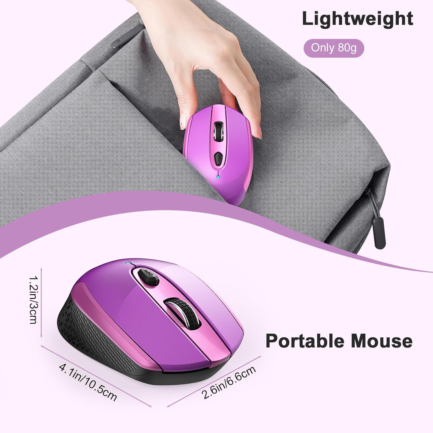 Wireless Computer Mouse, 2.4G Silent Cordless Mouse for Laptop, Mouse with 6 Buttons and 3 Adjustable DPI for Laptop, Deskbtop, MacBook, PC